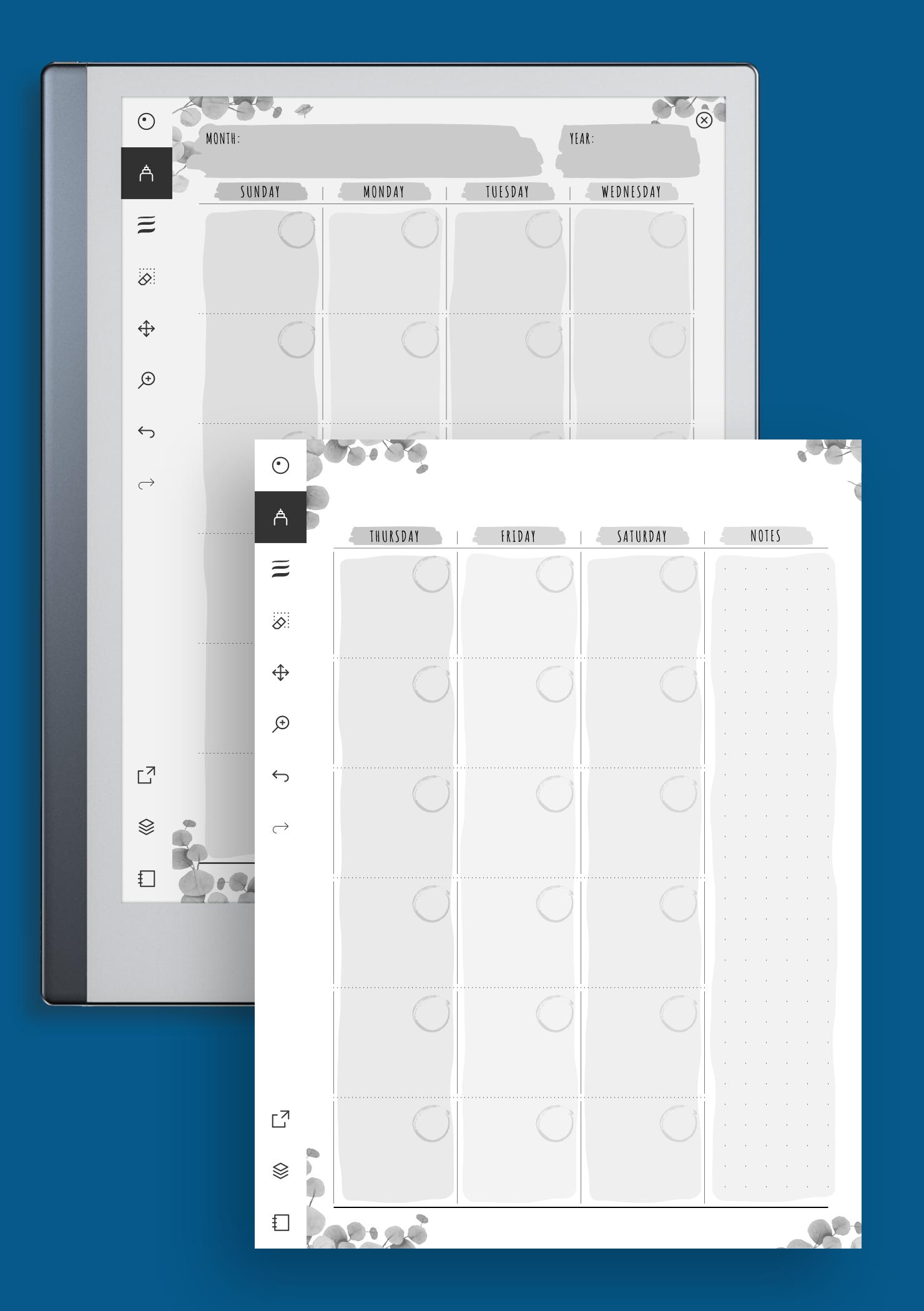 Download Printable Monthly Calendar Planner Undated - Floral Style PDF