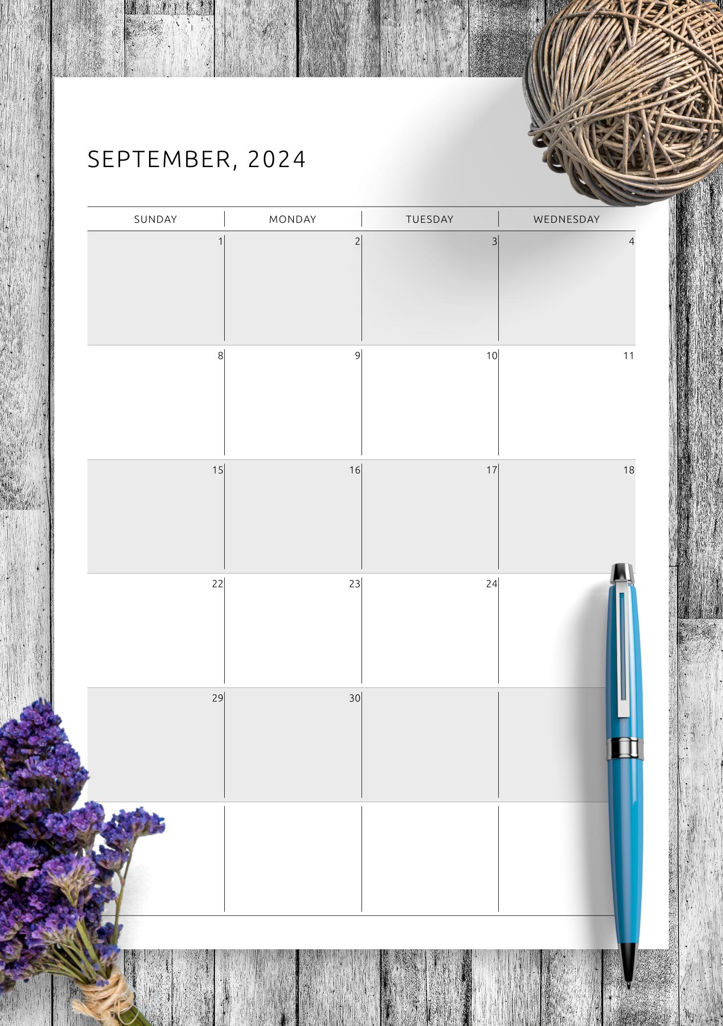 Download Printable Monthly Calendar Template PDF