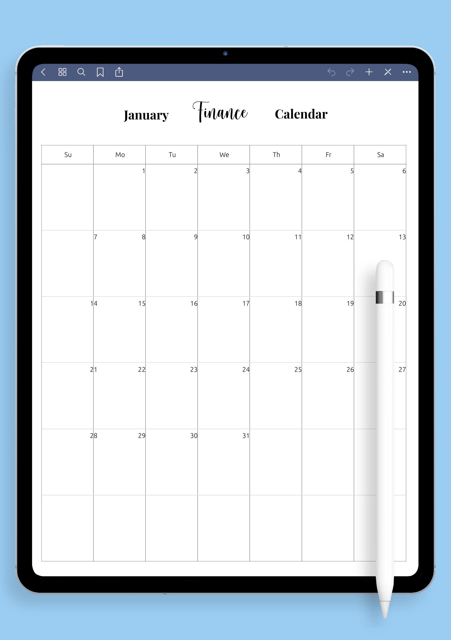 Download Printable Monthly Finance Calendar Template PDF