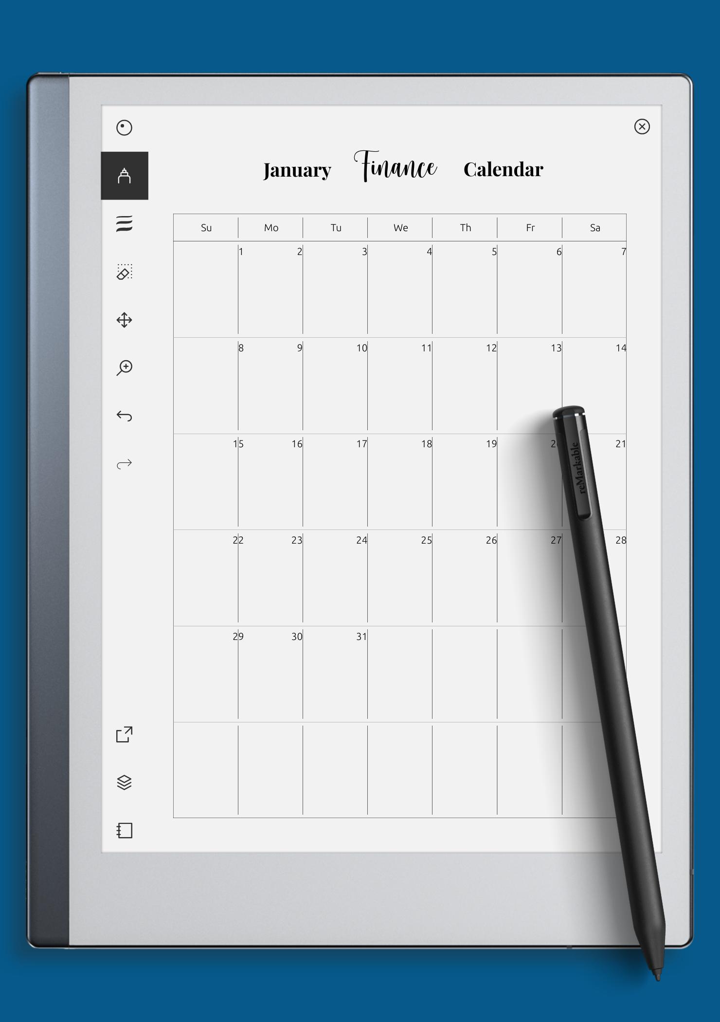 Download Printable Monthly Finance Calendar Template PDF