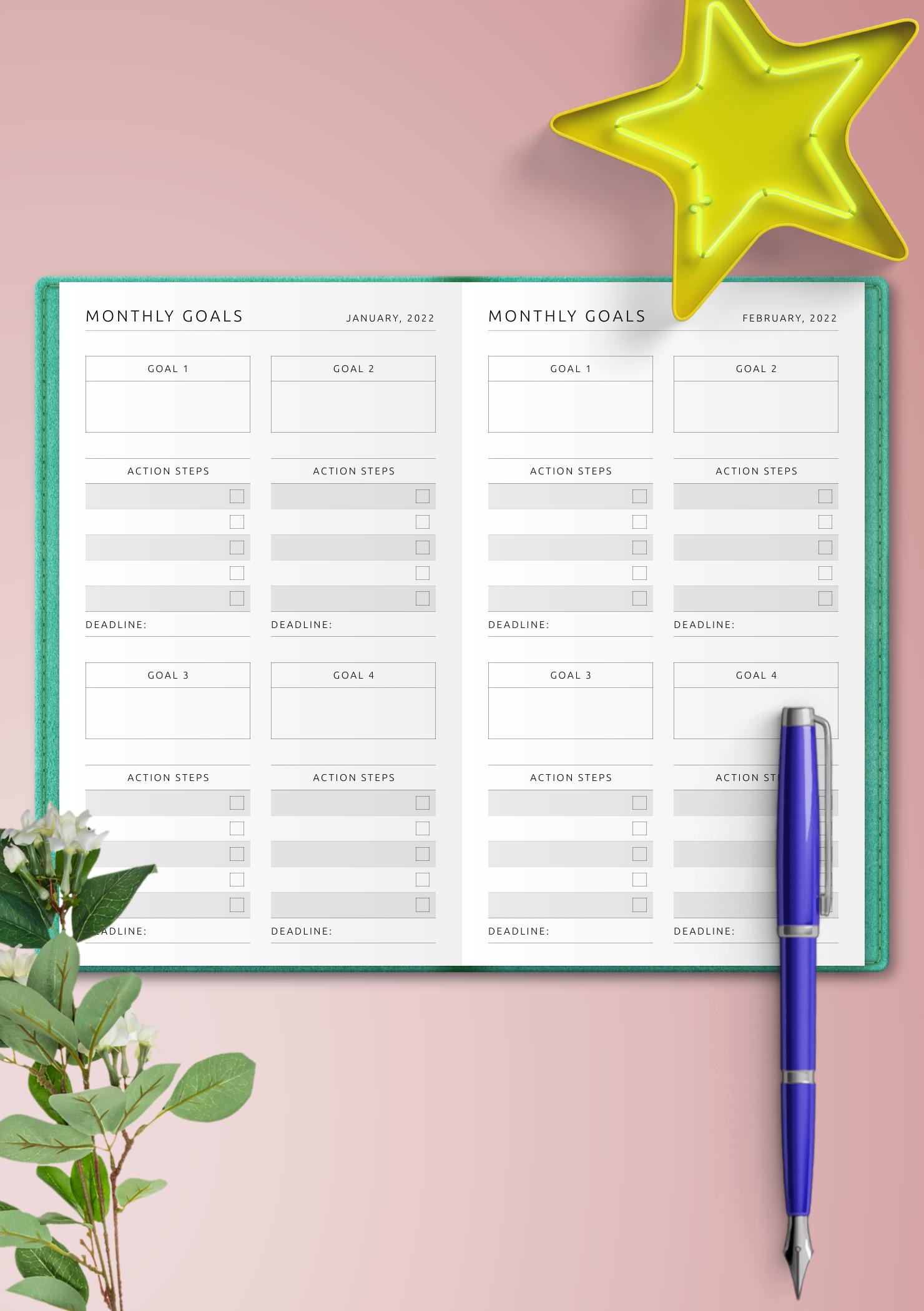 Download Printable Monthly Goals Template PDF
