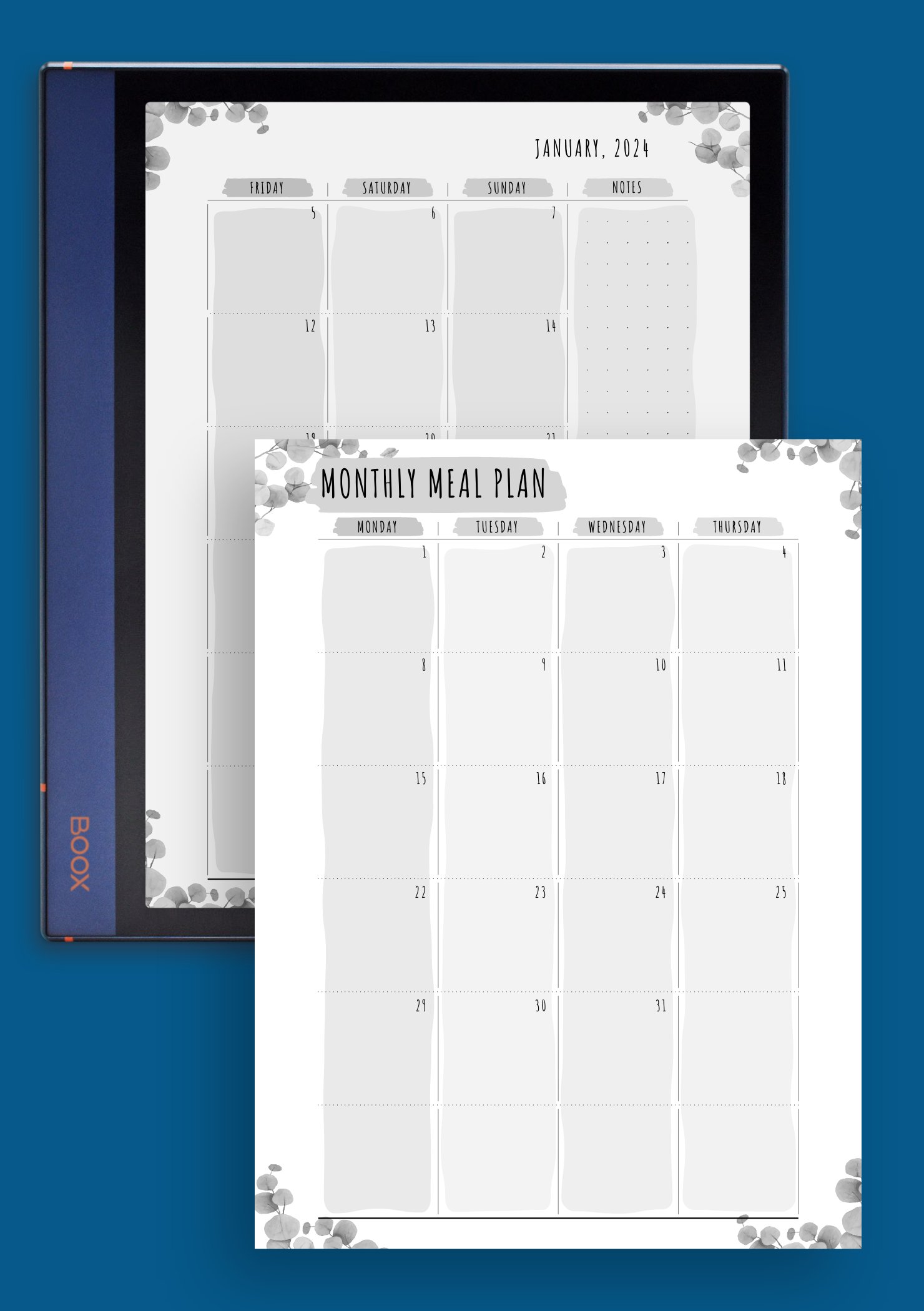 Download Printable Monthly Meal Plan - Floral Style PDF