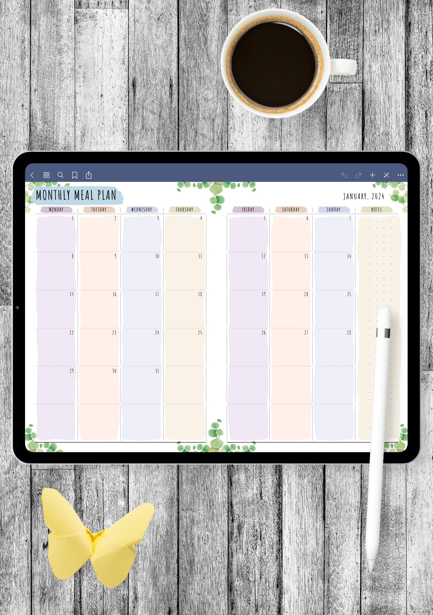 Download Printable Monthly Meal Plan - Floral Style PDF