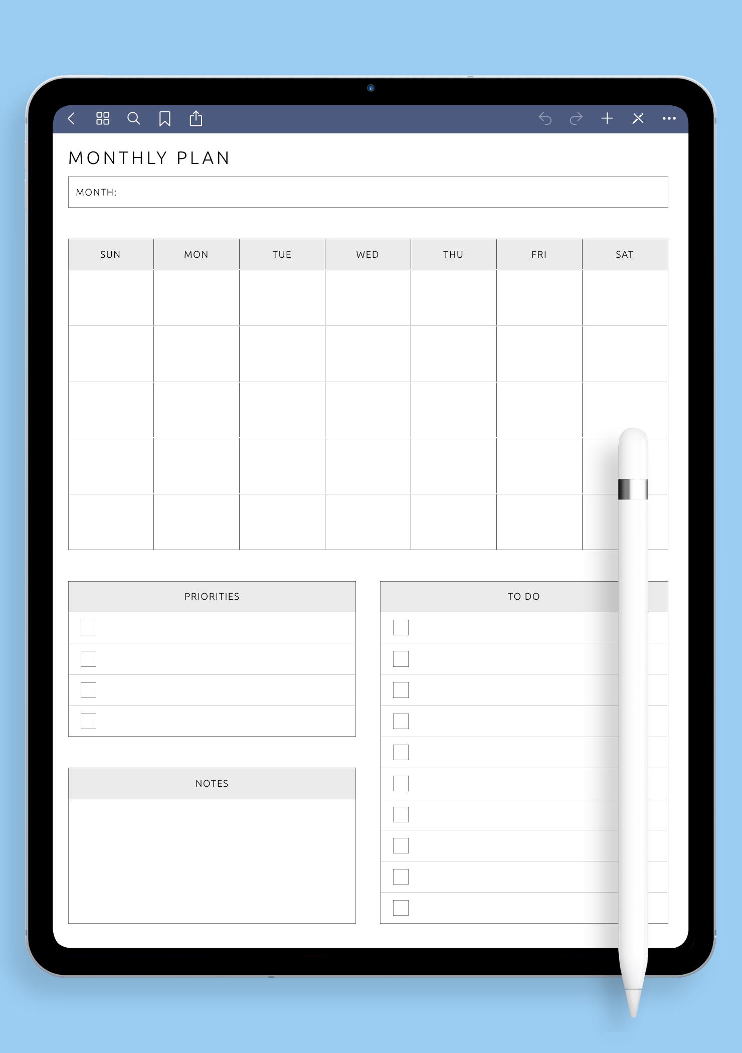 Download Printable Monthly Plan Template PDF