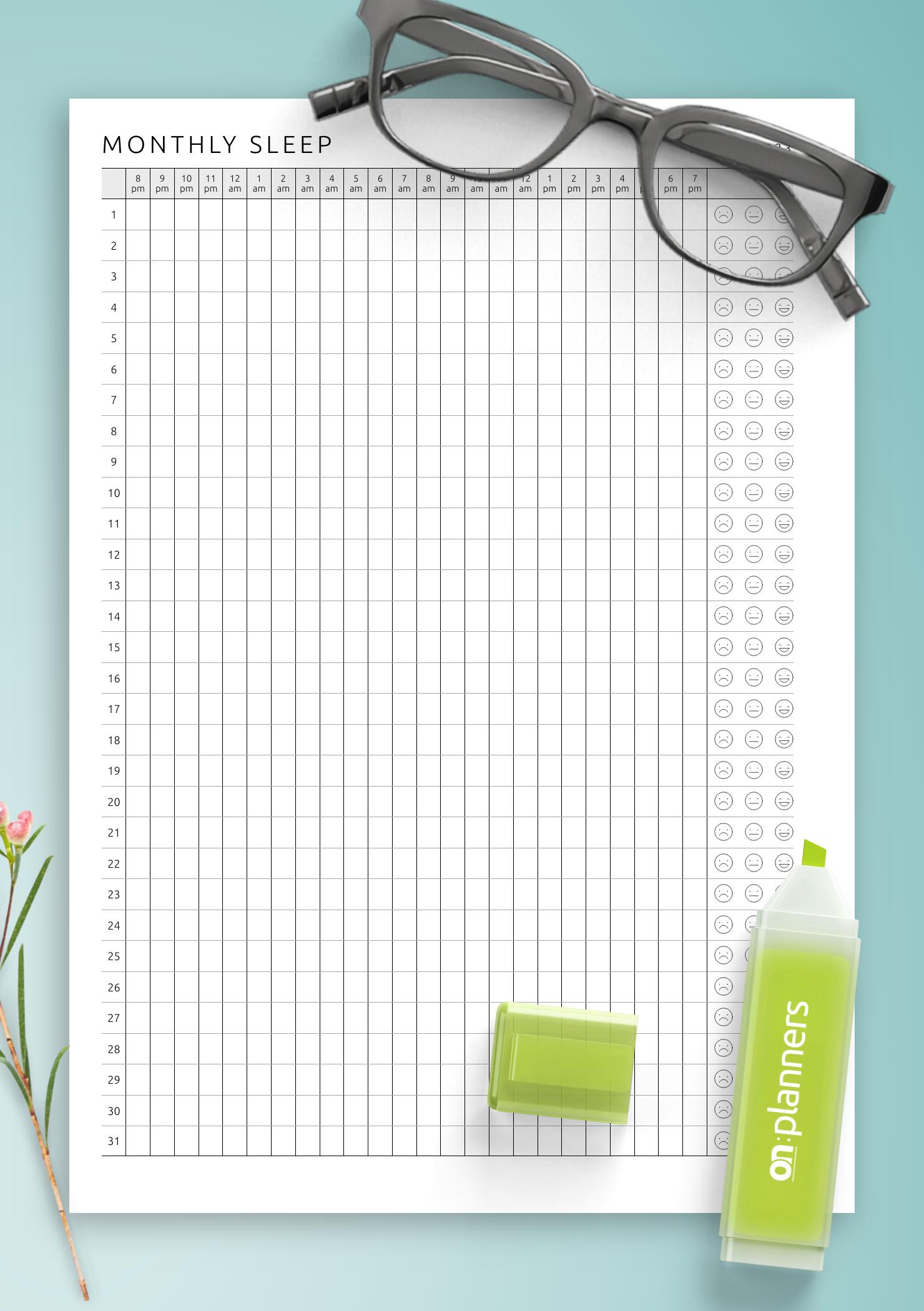 Download Printable Monthly Sleep Tracker Template PDF
