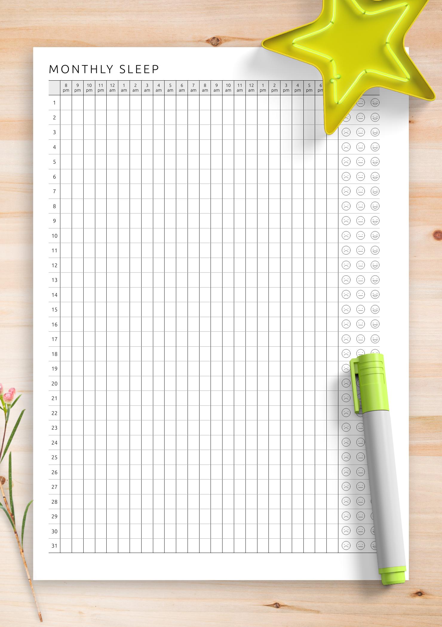Download Printable Monthly Sleep Tracker Template PDF