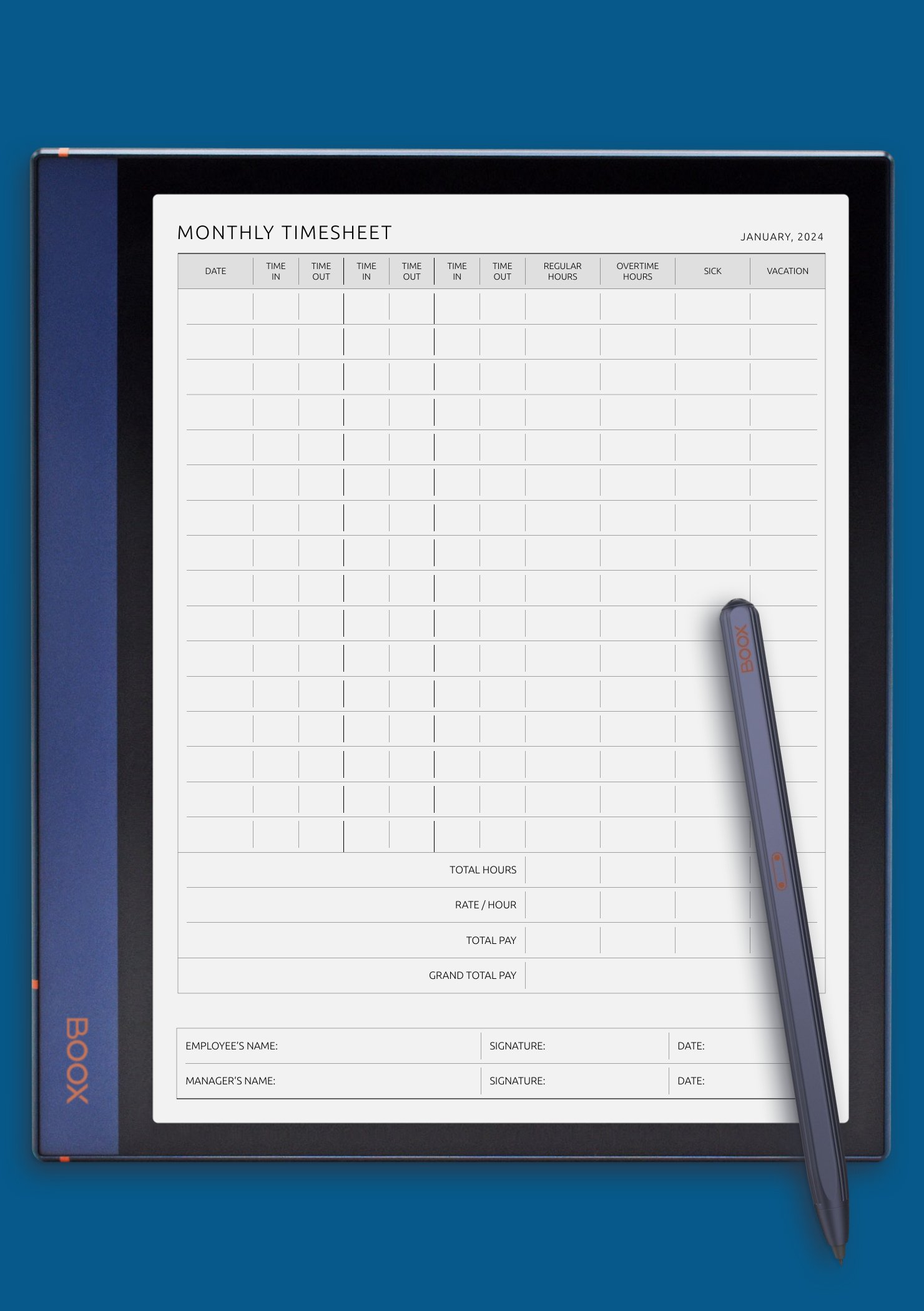 Download Printable Monthly Timesheet With Two Breaks PDF