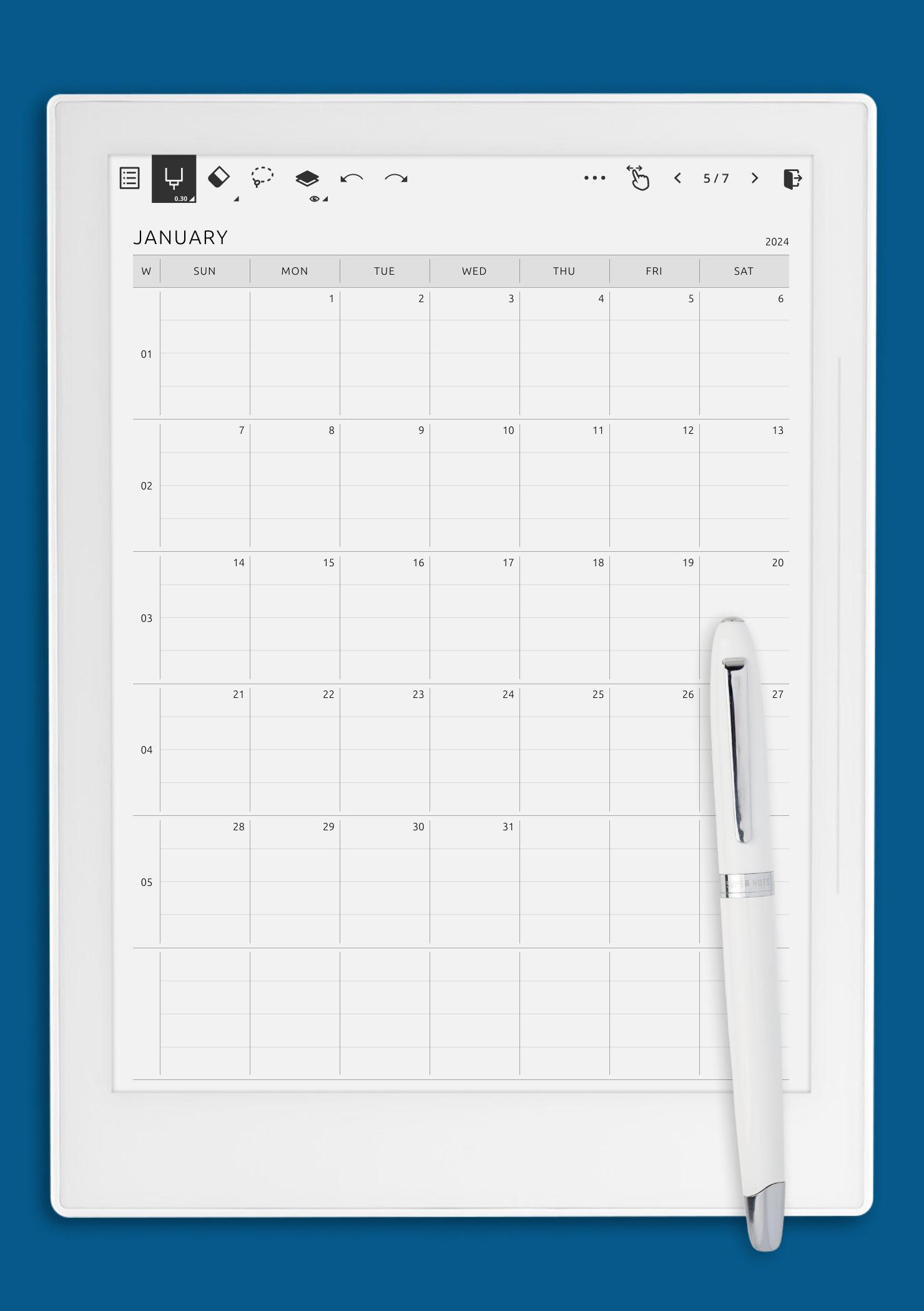 Download Printable One Page Lined Monthly Calendar PDF