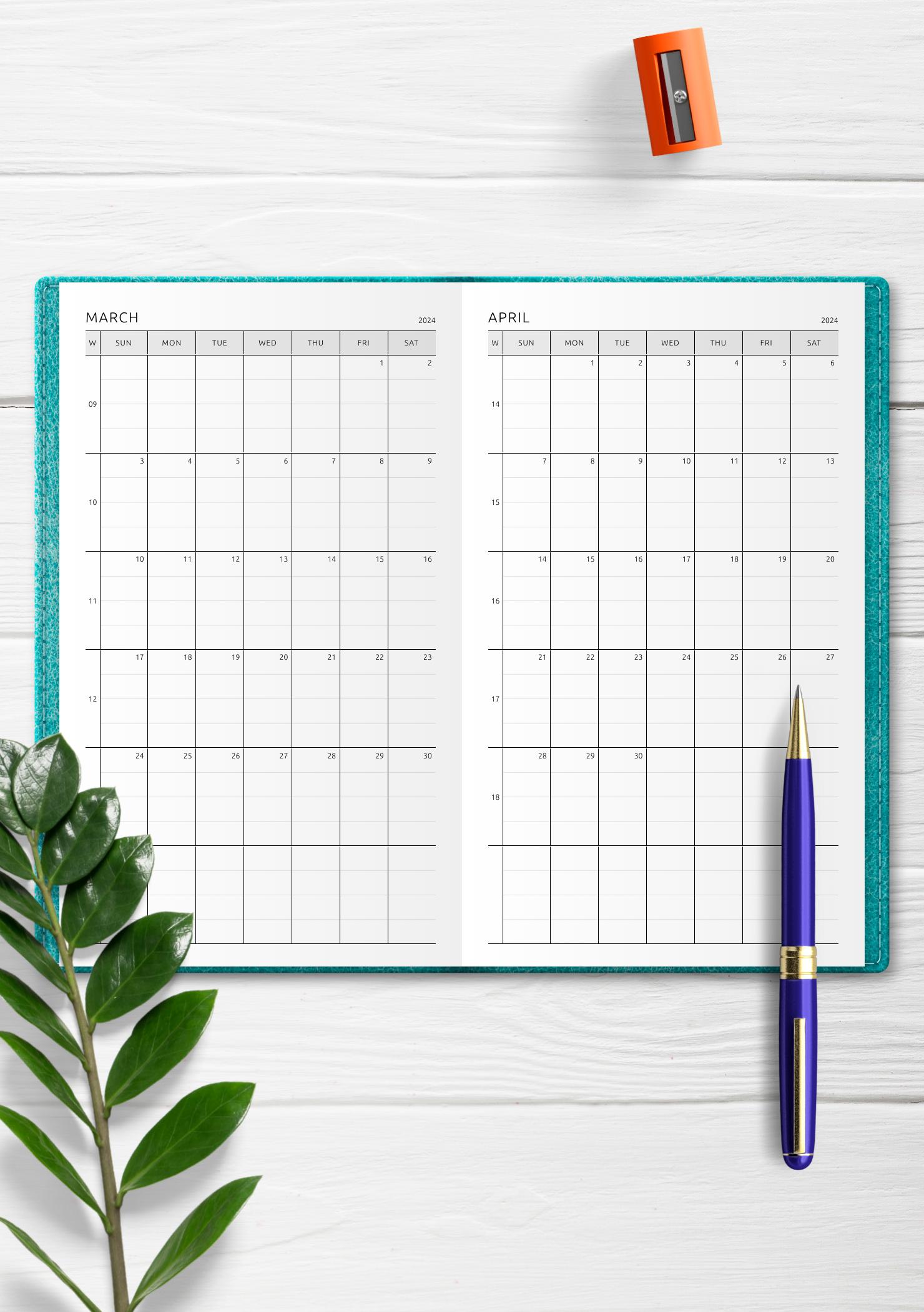 Download Printable One Page Lined Monthly Calendar PDF