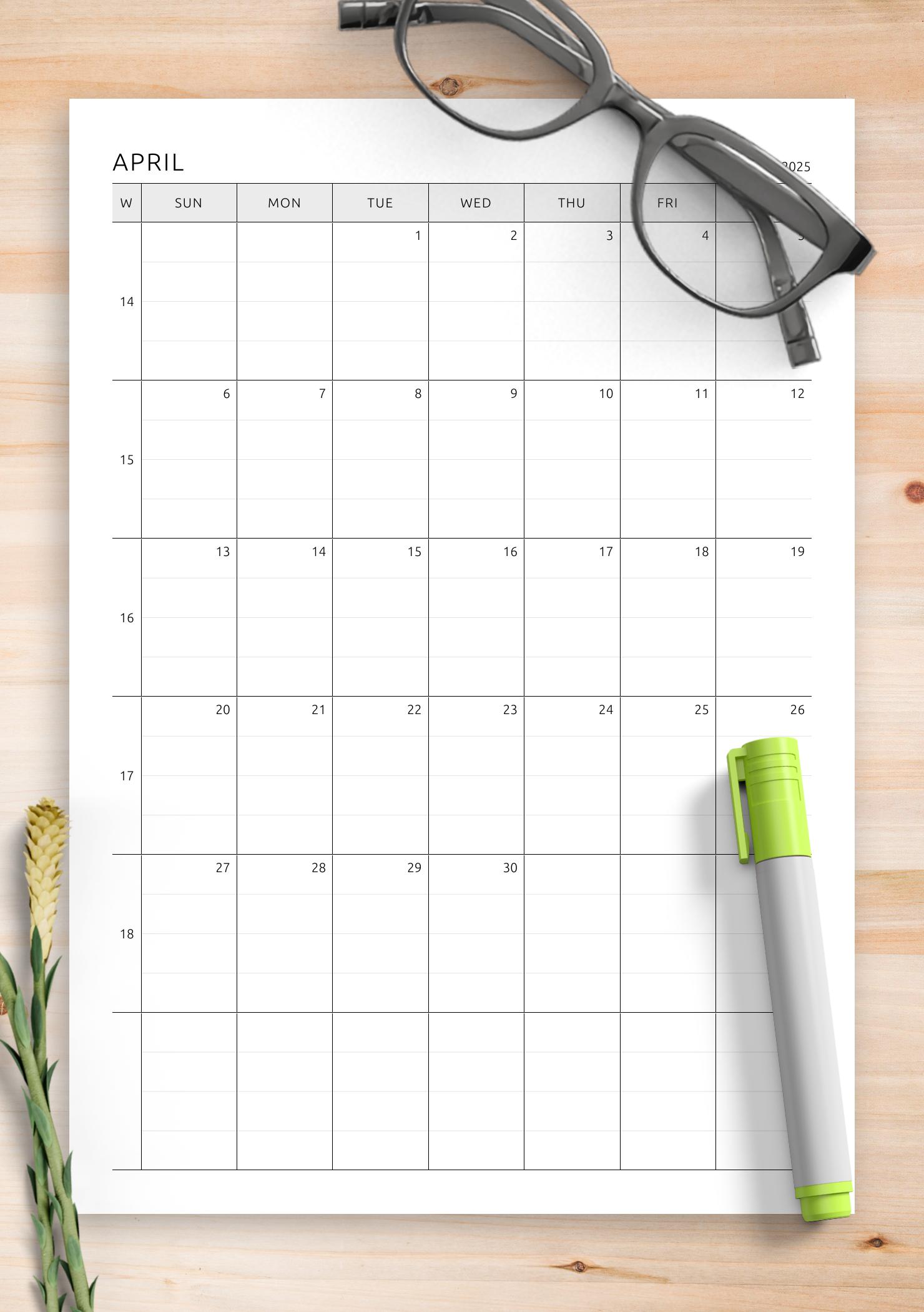 Download Printable One Page Lined Monthly Calendar PDF Download Printable One Page Lined Monthly Calendar PDF