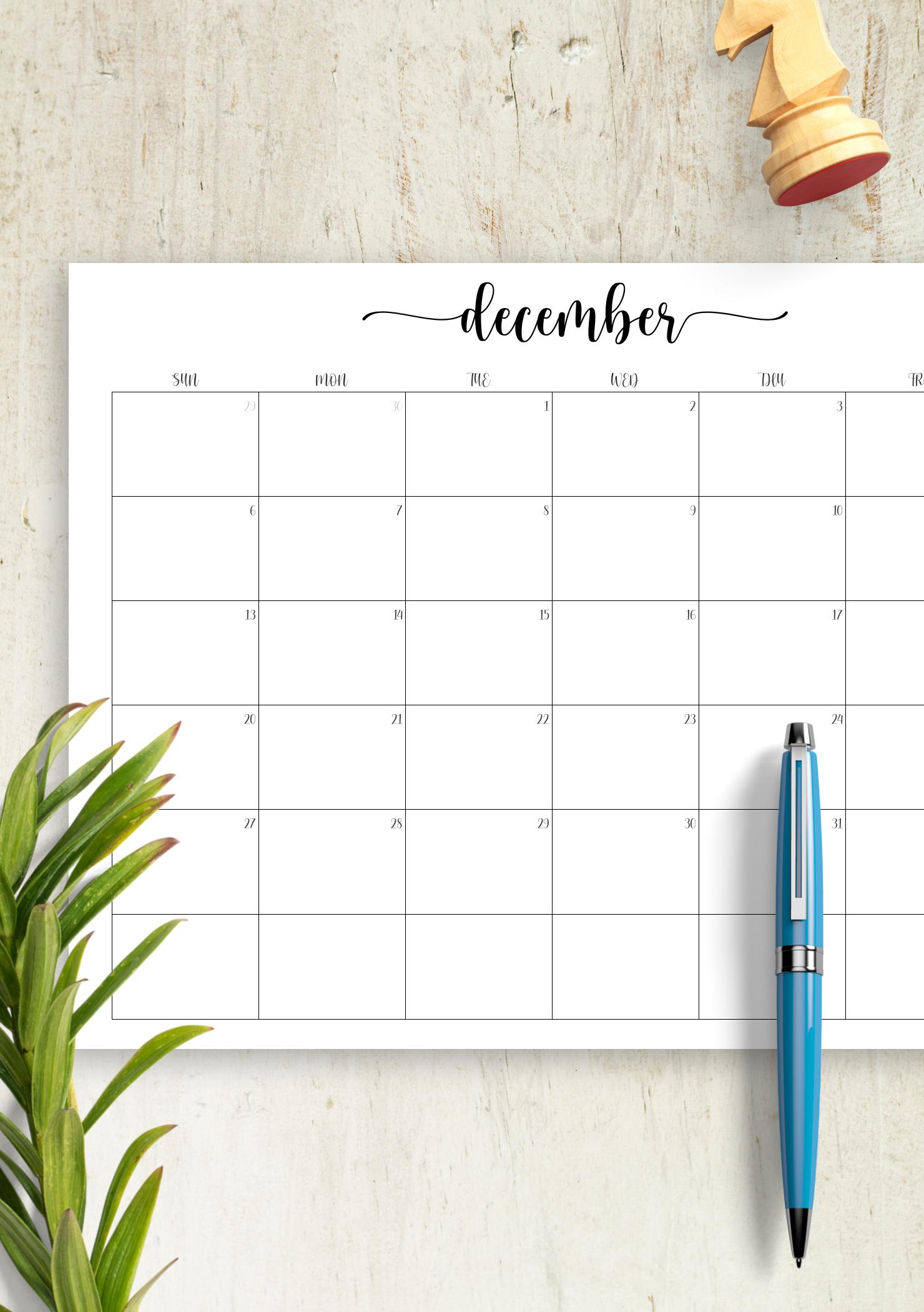 Download Printable Original Monthly Calendar PDF