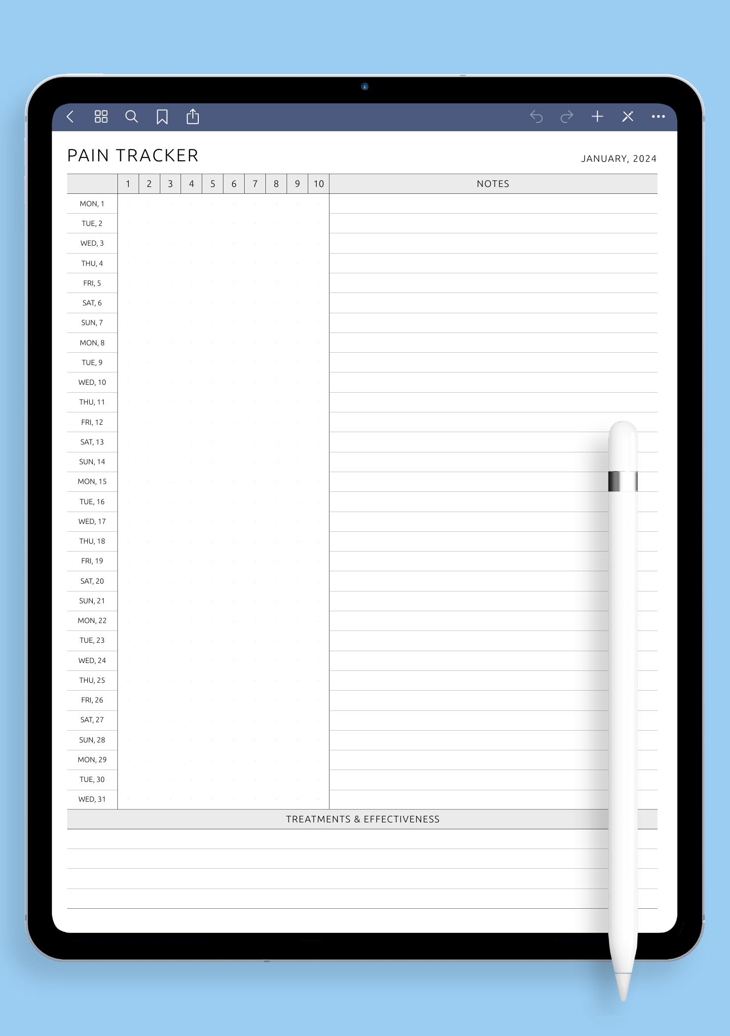 Download Printable Pain Tracker Template PDF