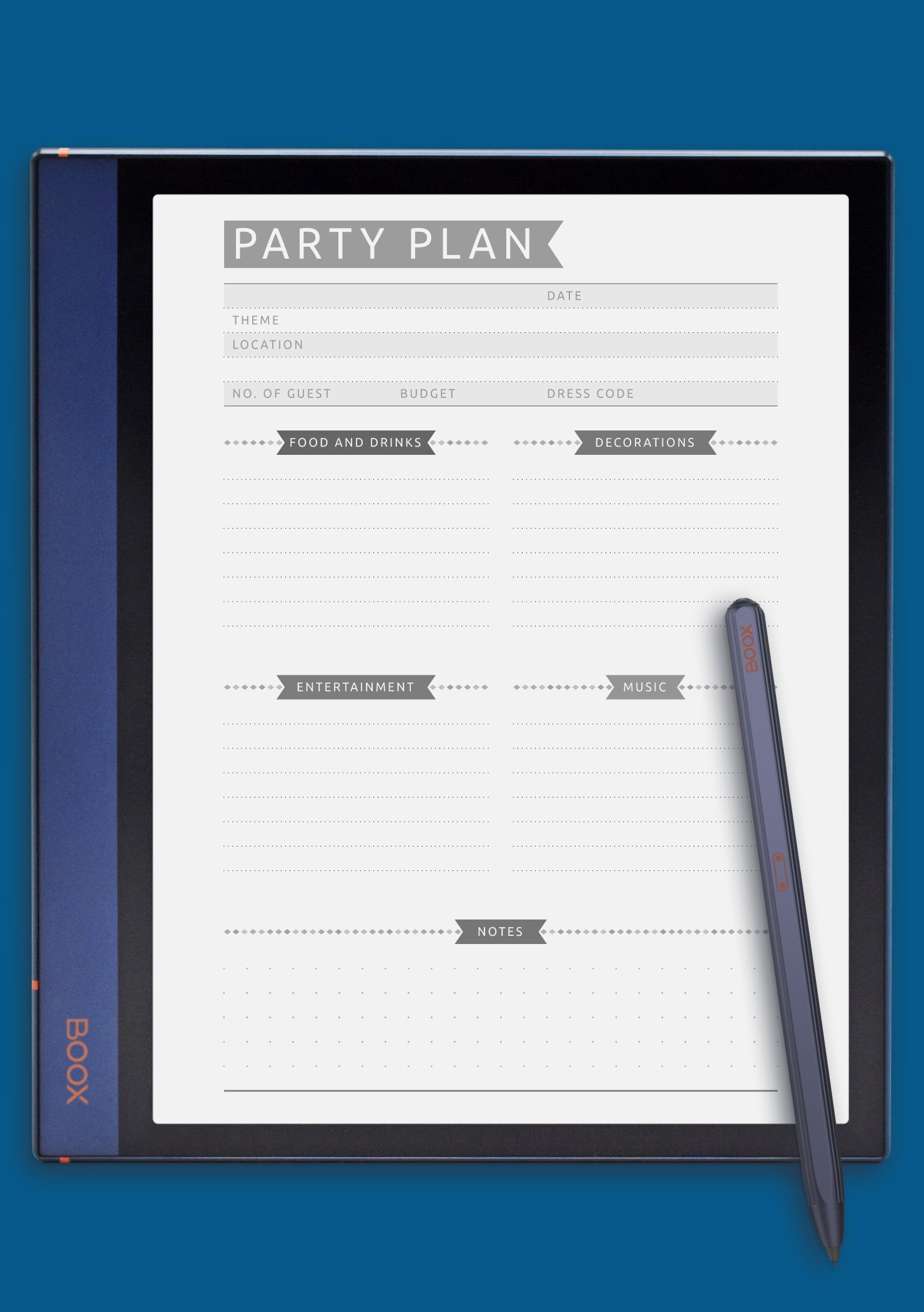 Download Printable Party Plan - Casual Style PDF