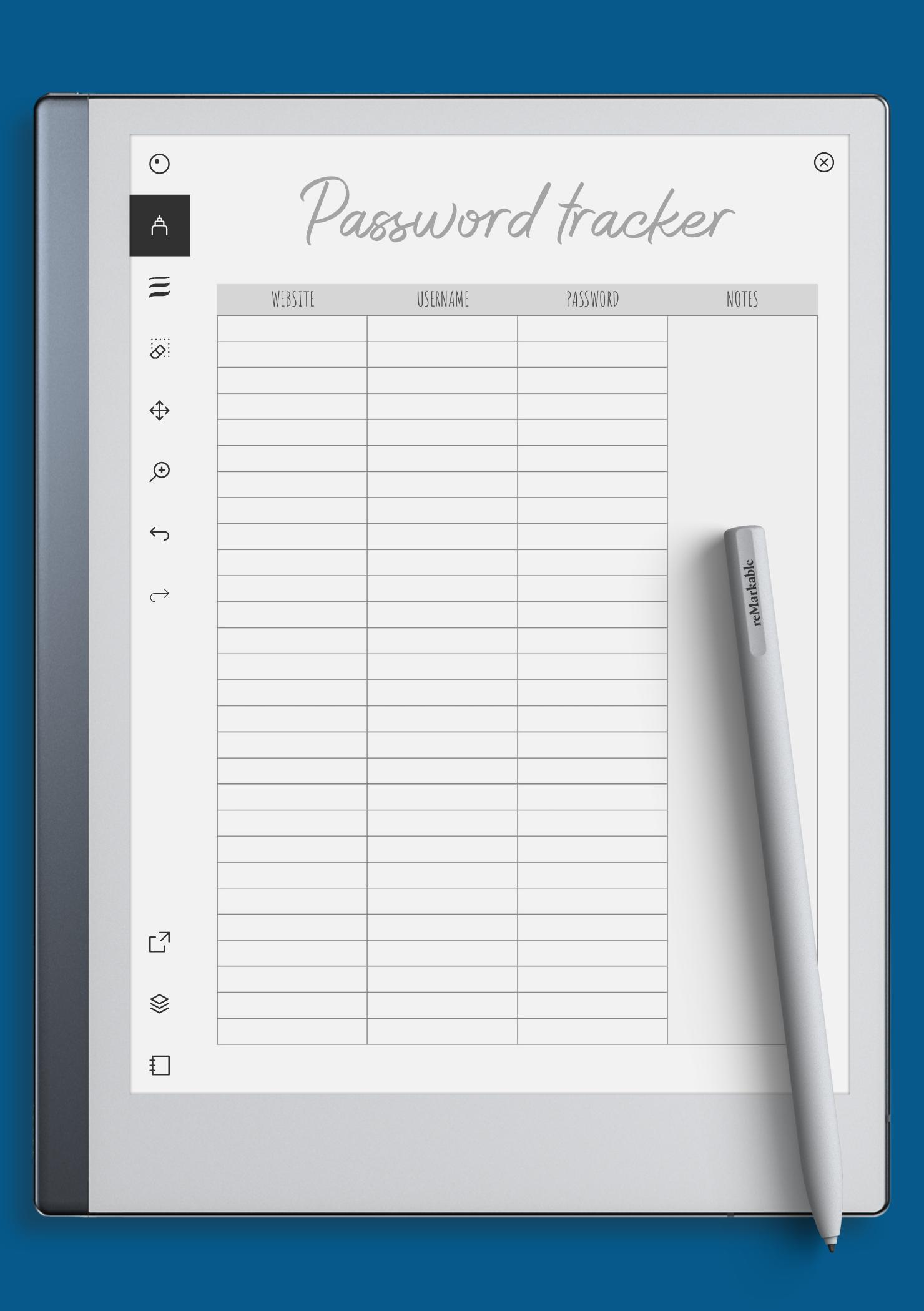 Download Printable Password Tracker Template with Notes Section PDF