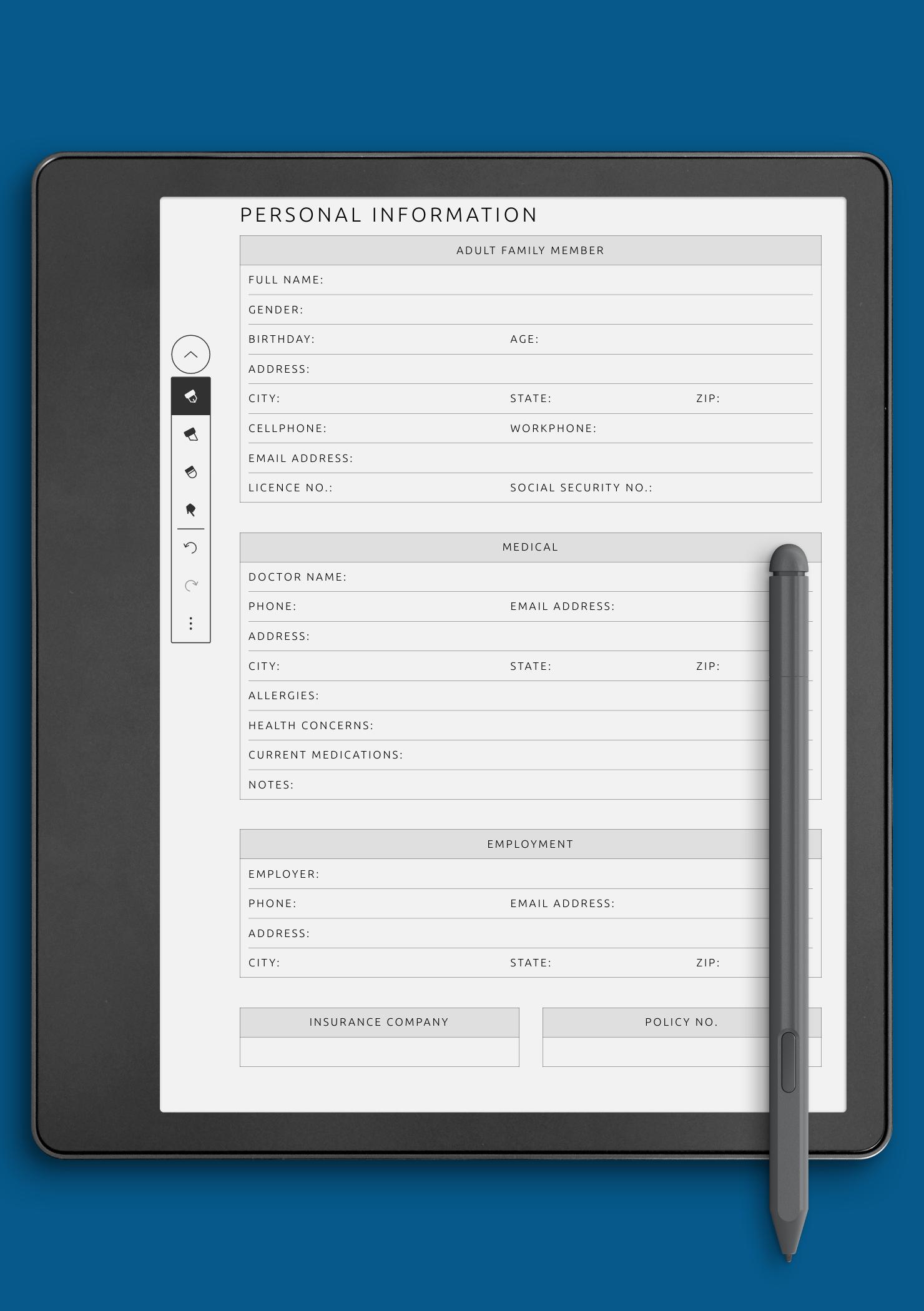 Download Printable Personal Information For Adult Template PDF