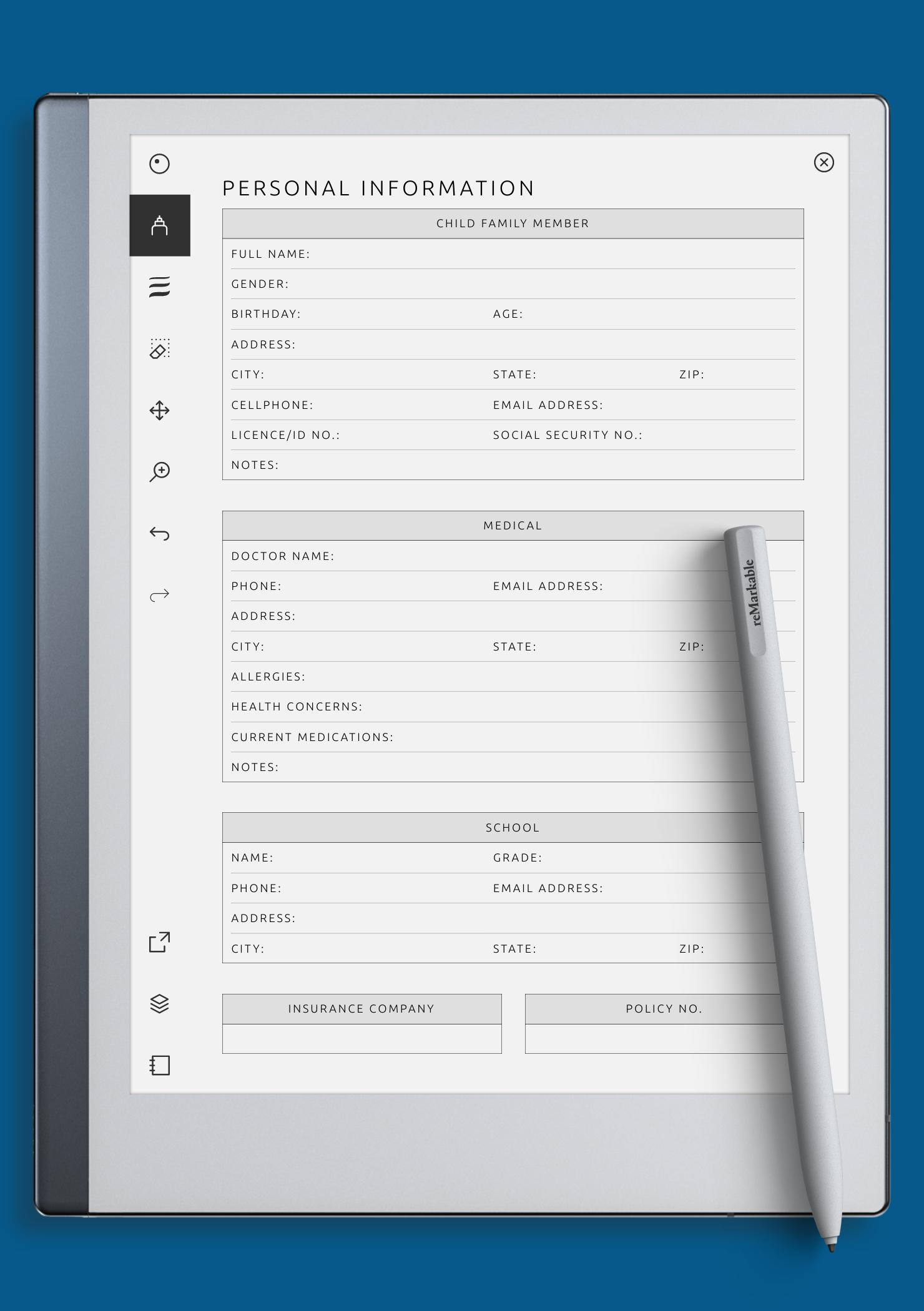 Download Printable Personal Information For Child Template PDF