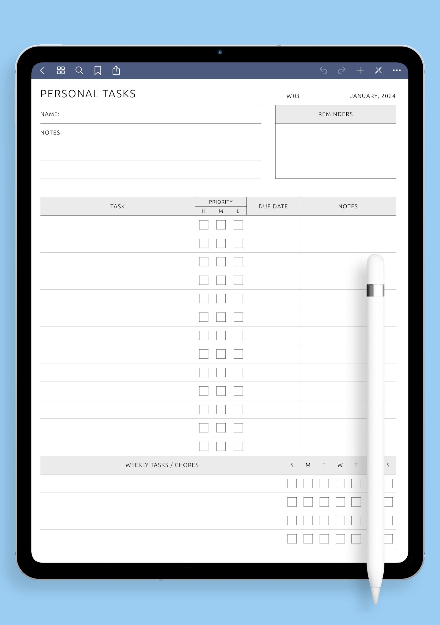 Download Printable Personal Tasks PDF