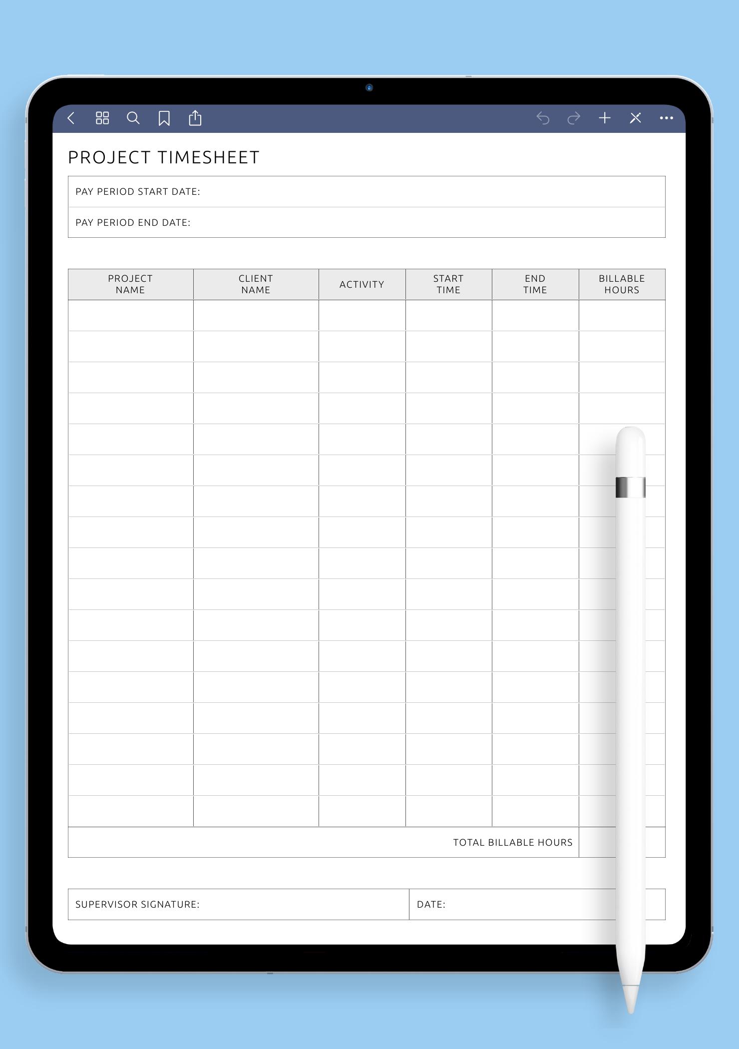 Download Printable Project Timesheet Template PDF