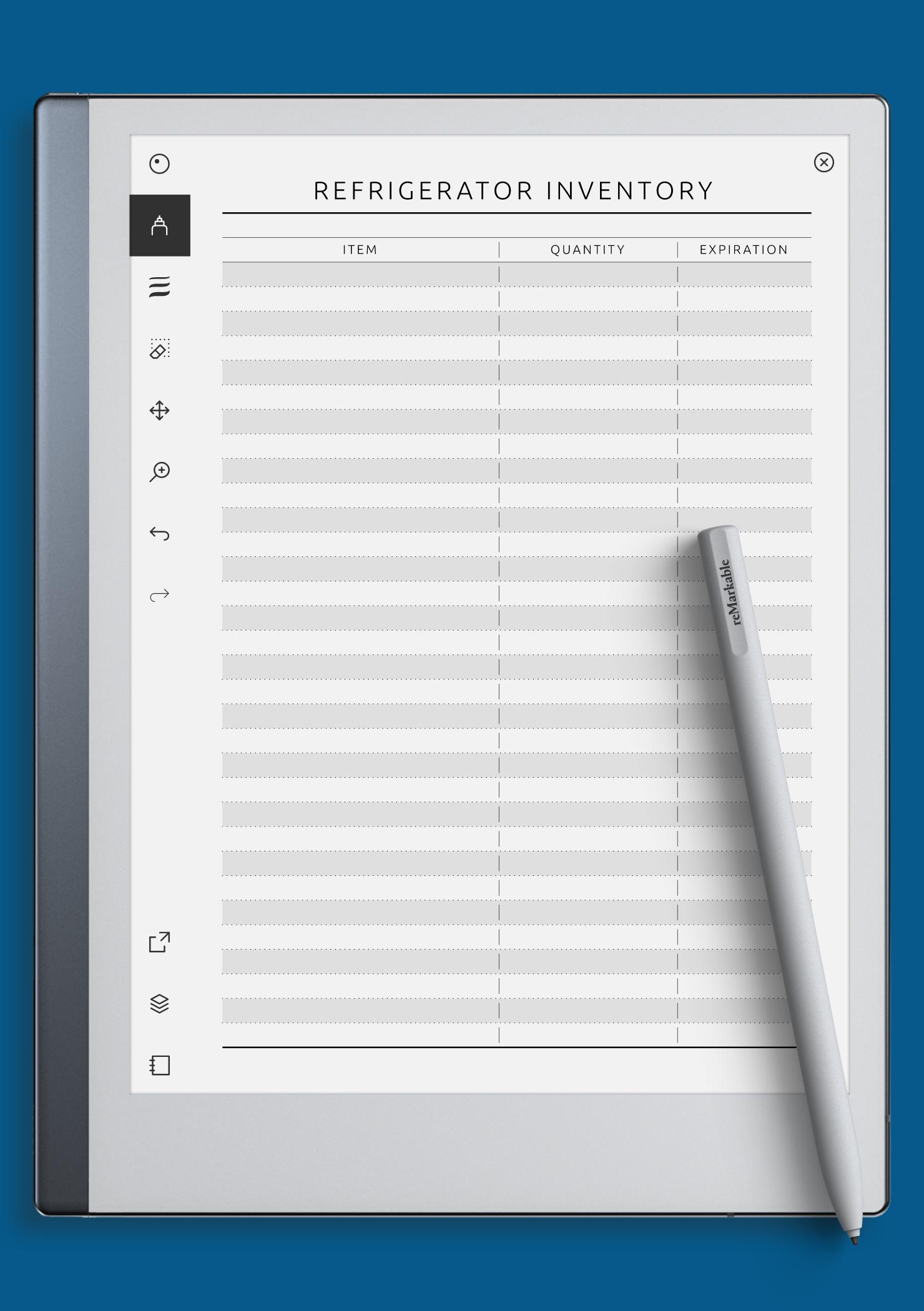 Download Printable Refrigerator Inventory - Original Style PDF