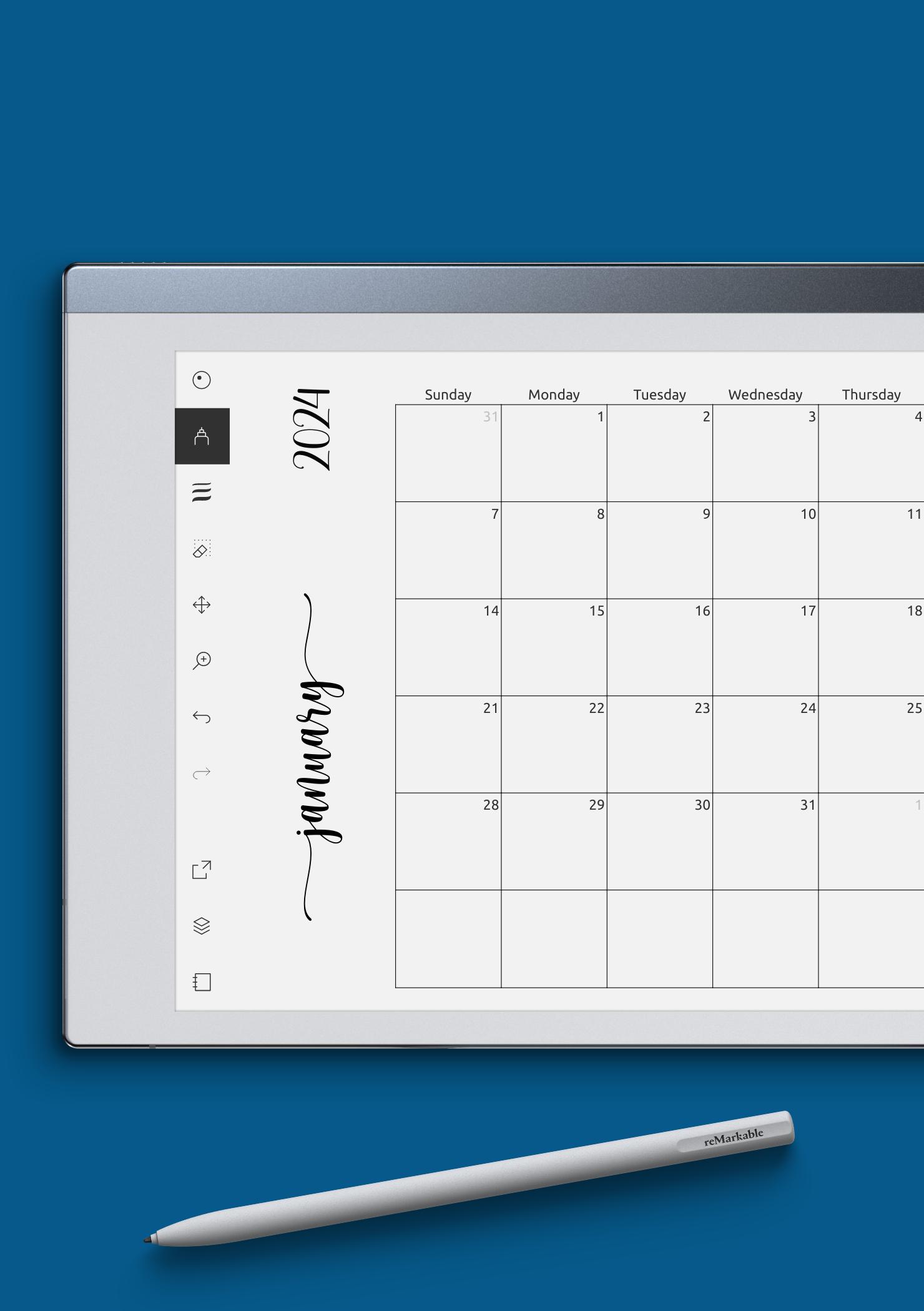 Download Printable Simple Monthly Calendar Horizontal PDF