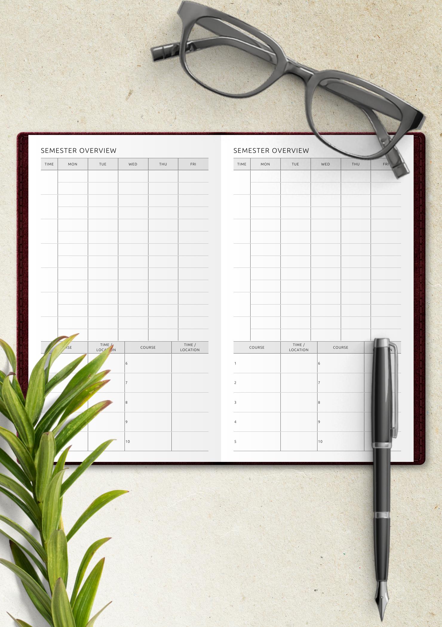 Download Printable Semester Overview One-Page Template PDF