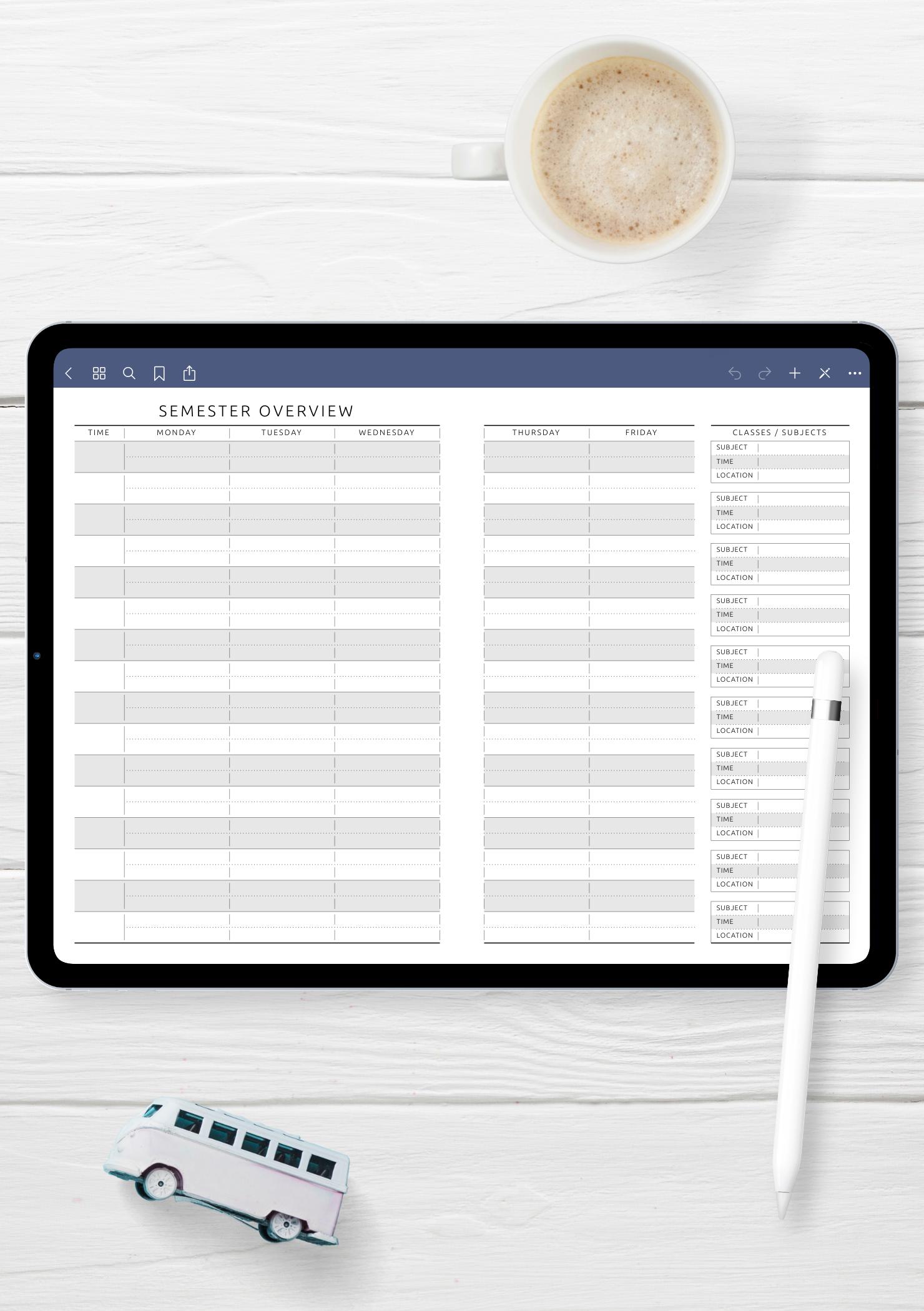 Download Printable Semester Overview Template PDF