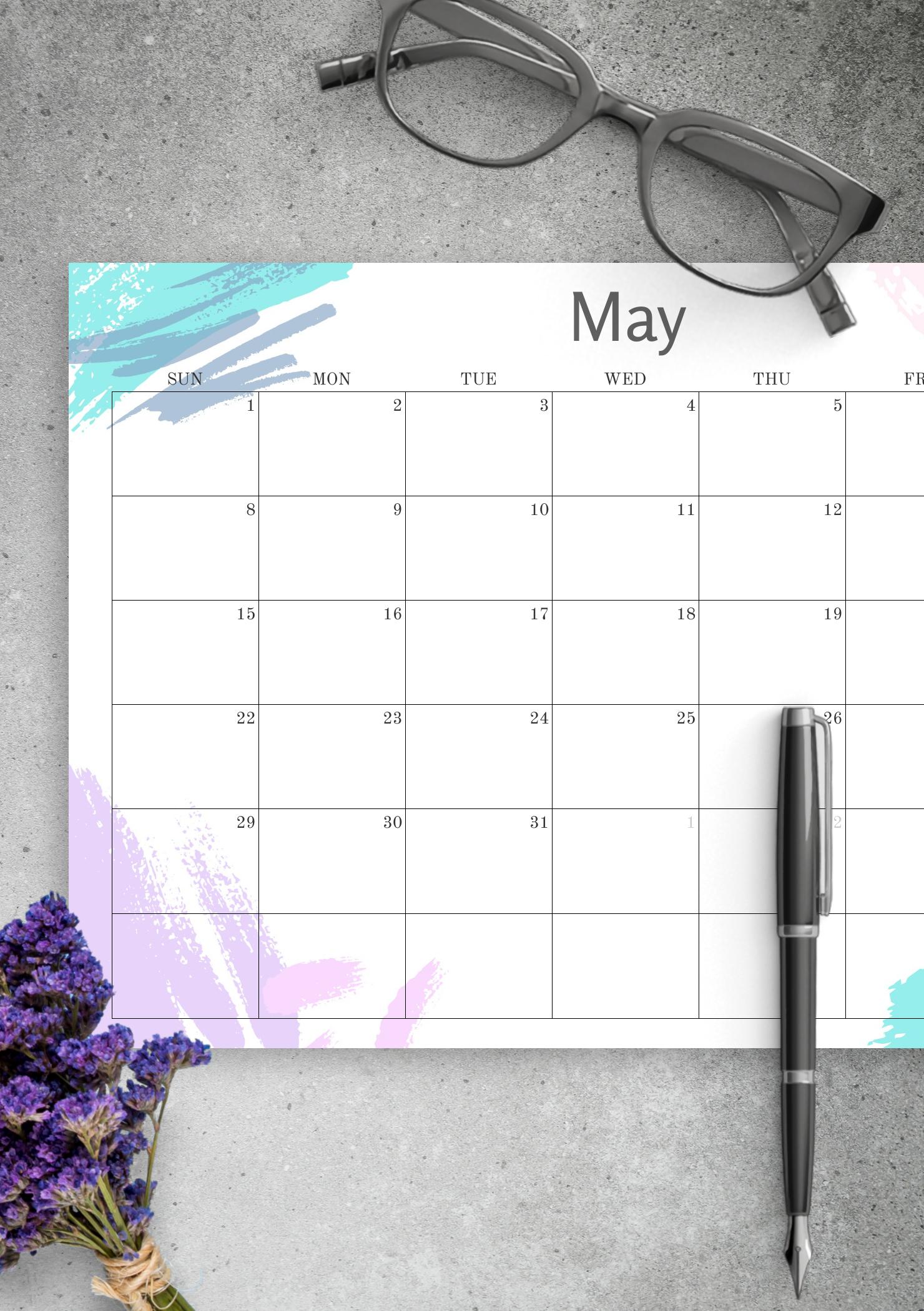 Download Printable Simple Colored Monthly Calendar PDF
