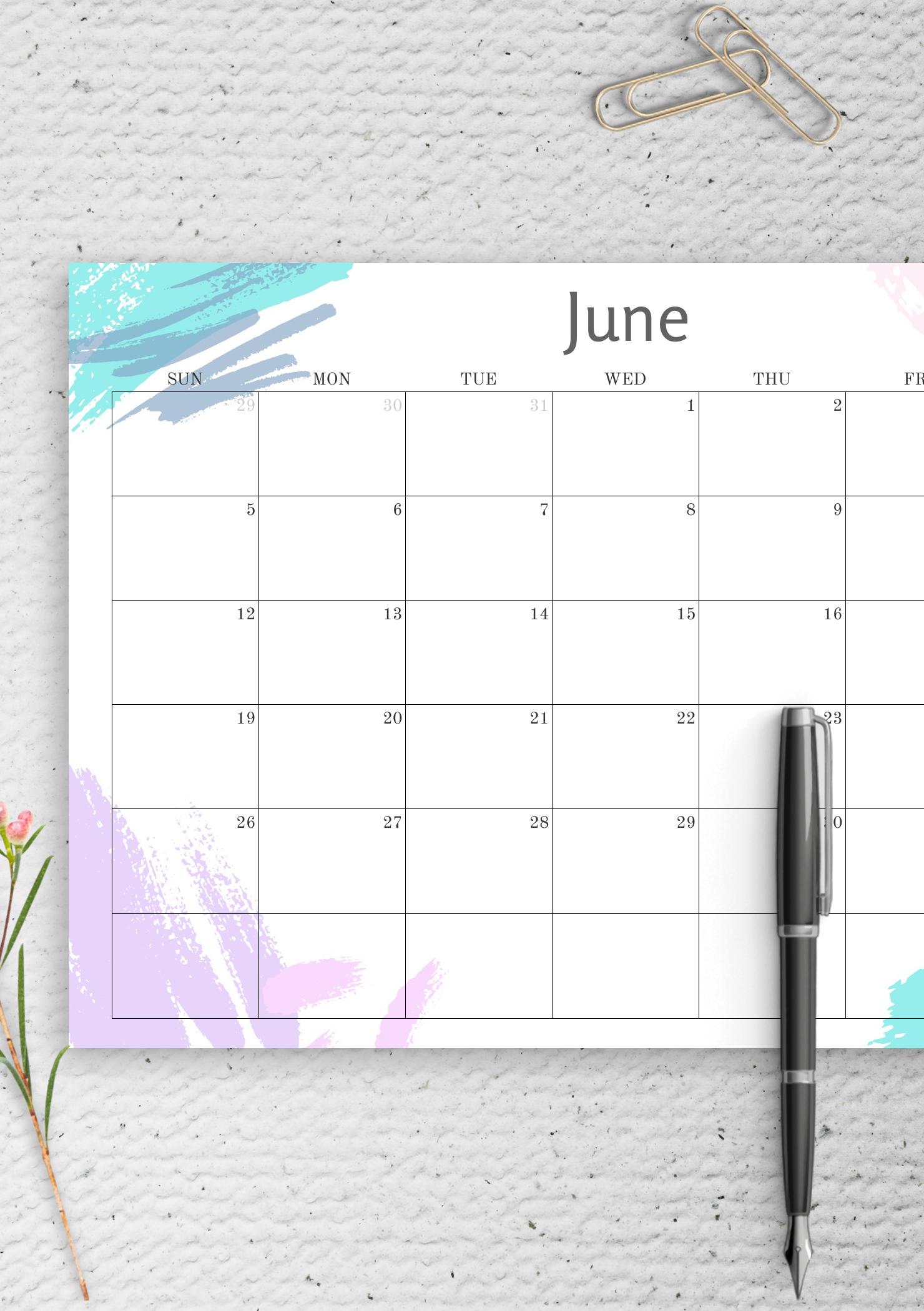 Download Printable Simple Colored Monthly Calendar PDF