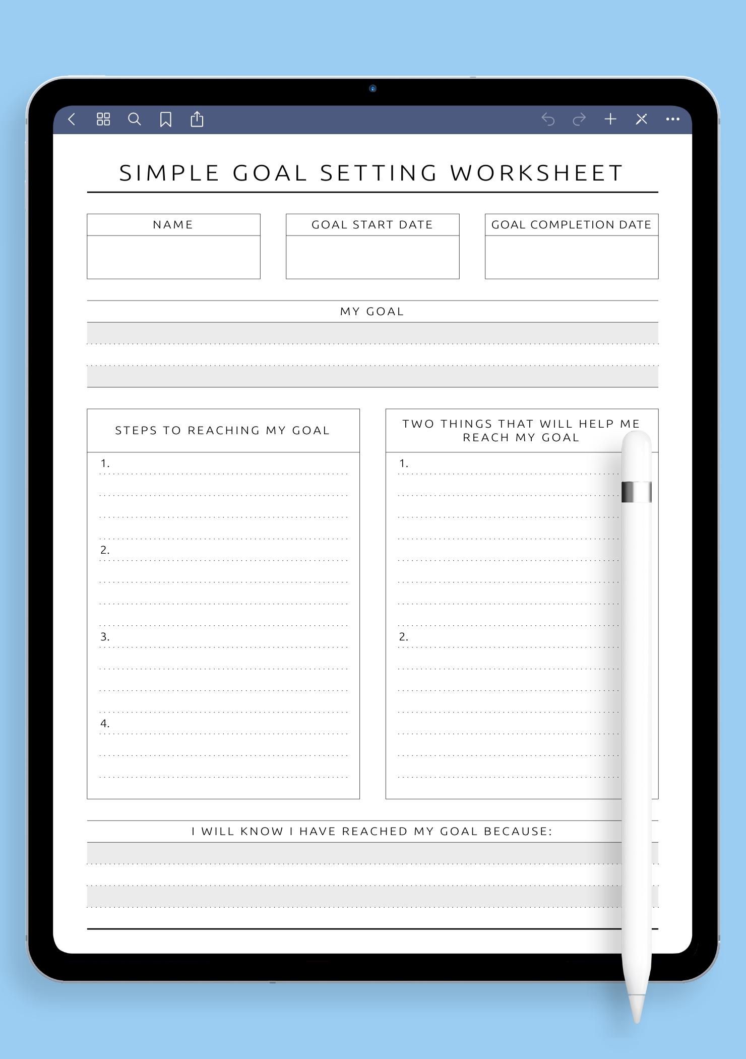 Download Printable Simple Goal Setting Worksheet - Original Style PDF