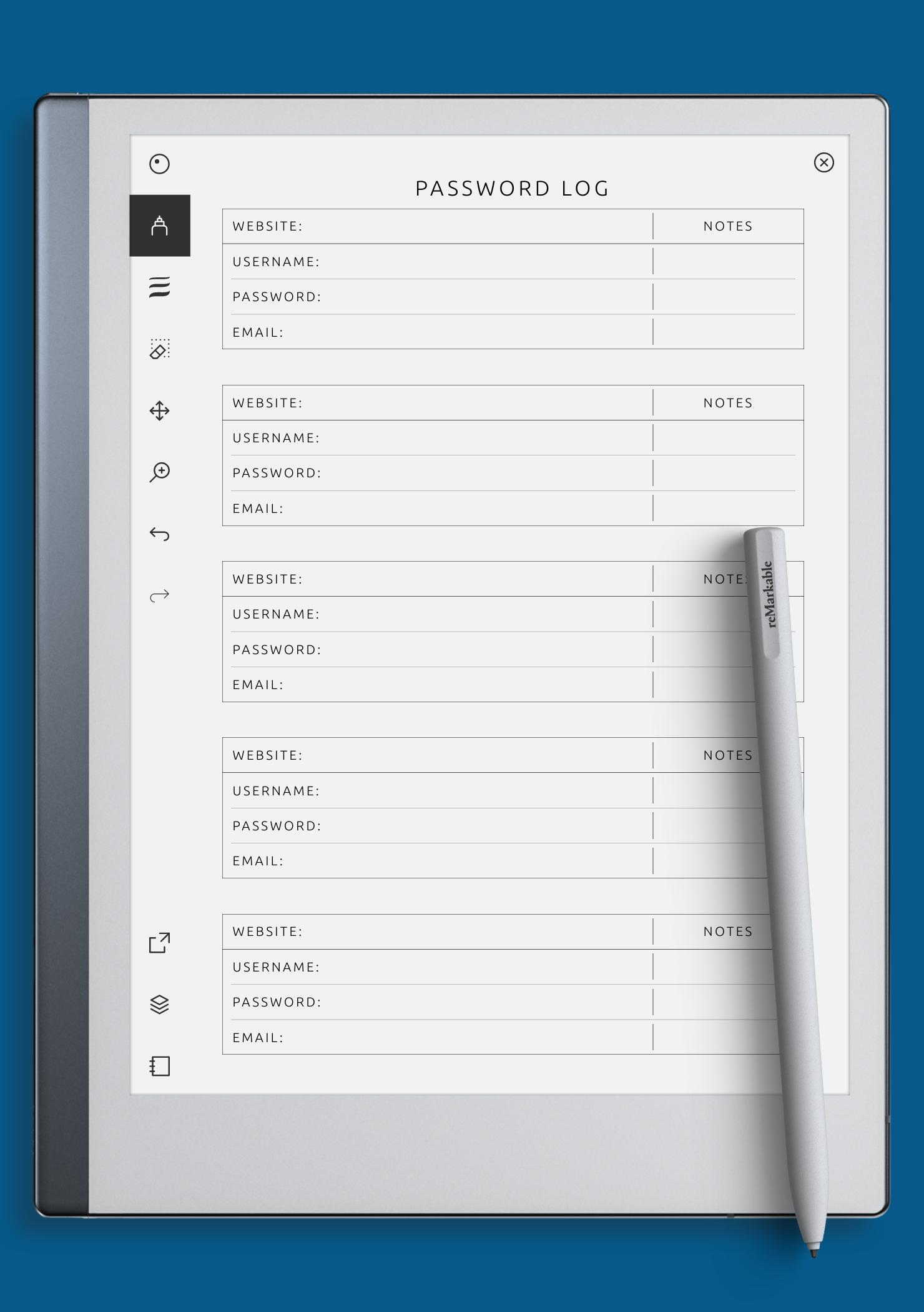 Download Printable Simple Gray and Pink Font Password Log Template PDF