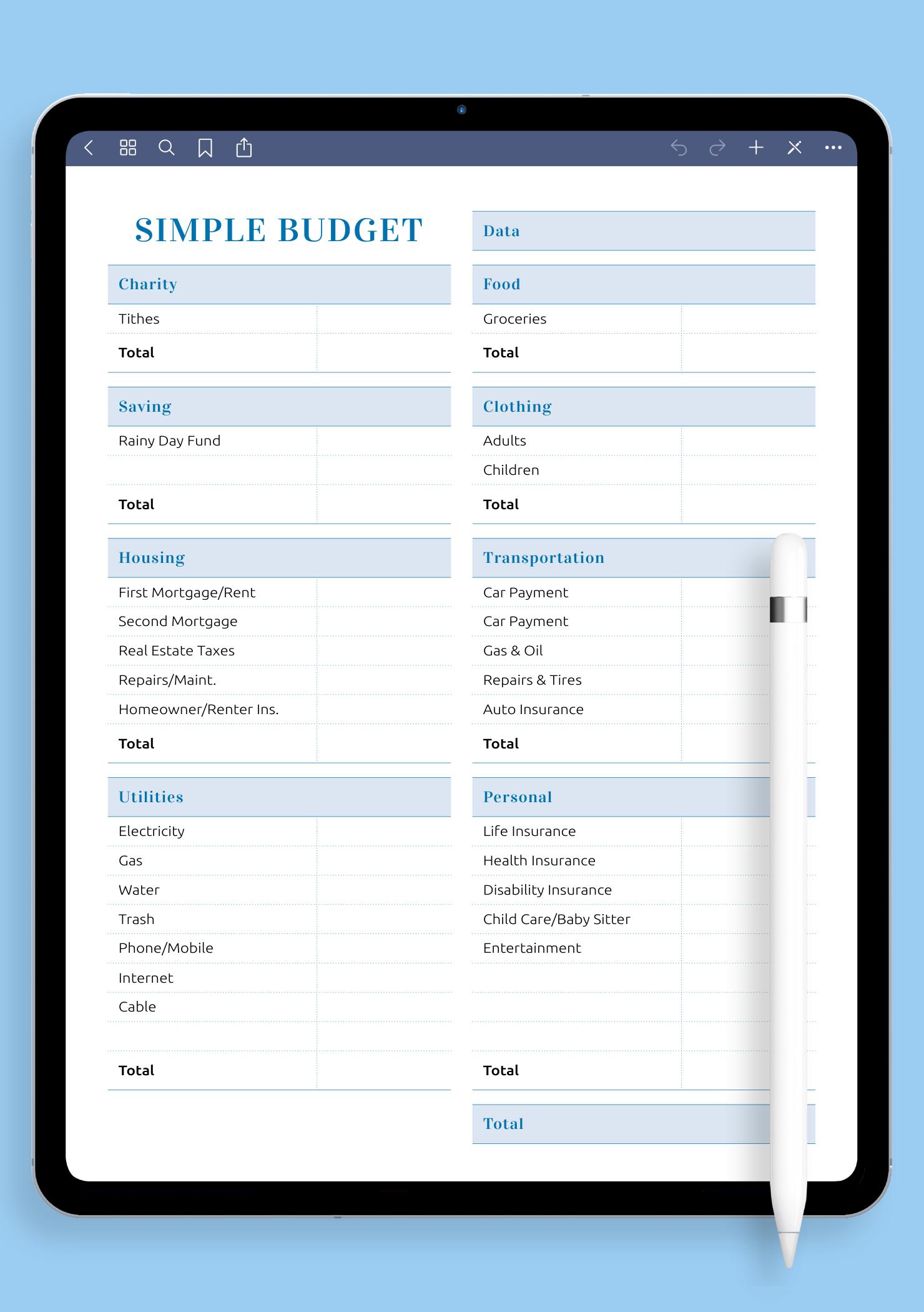 Download Printable Simple Household Budget PDF