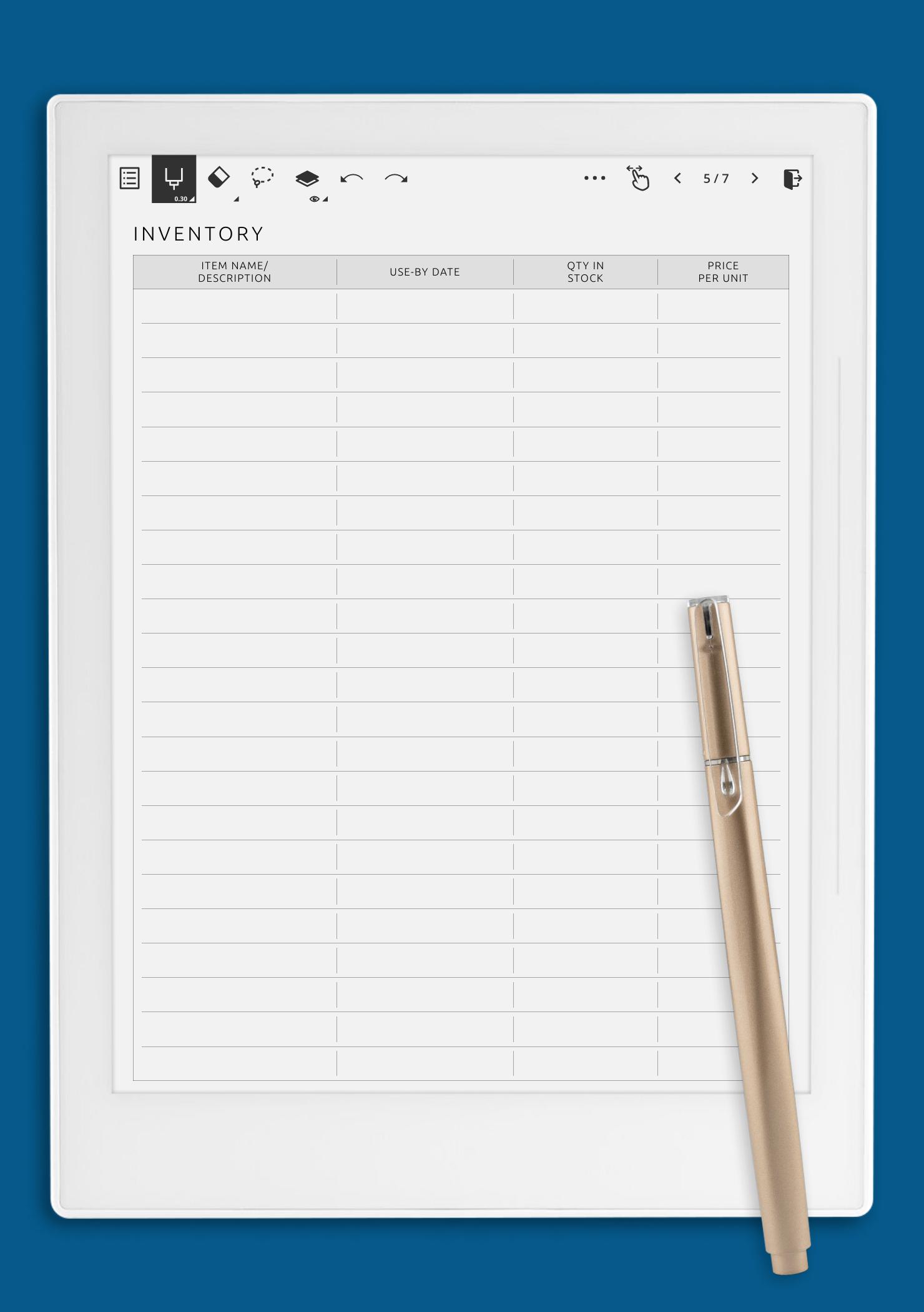 Download Printable Simple Inventory Template PDF
