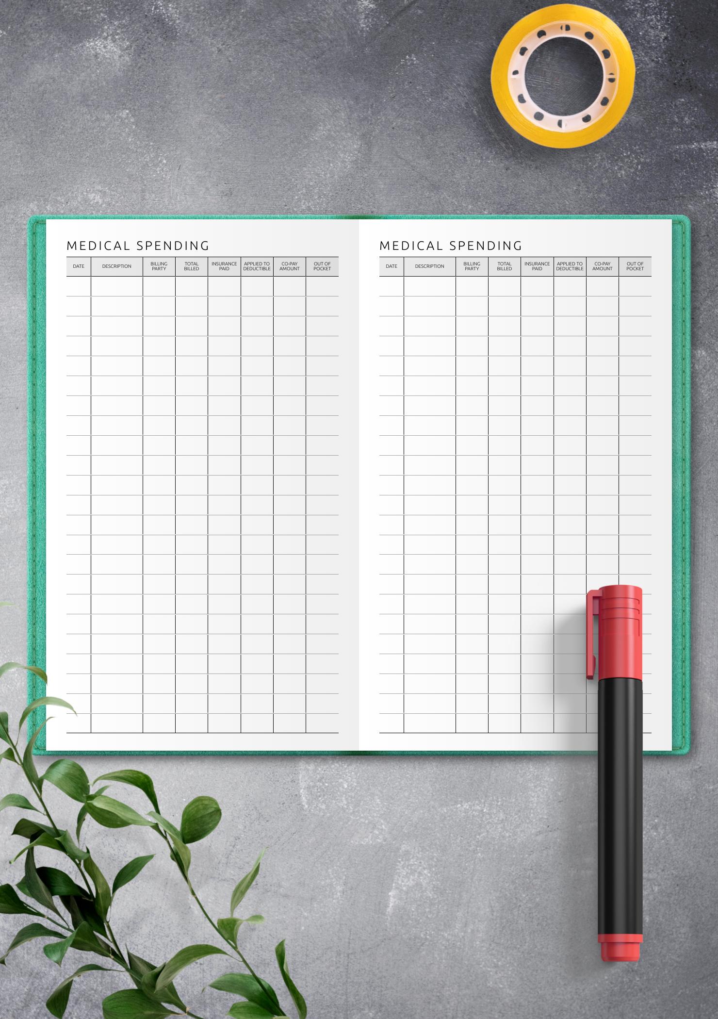 Download Printable Simple Medical Spending Tracker Template PDF