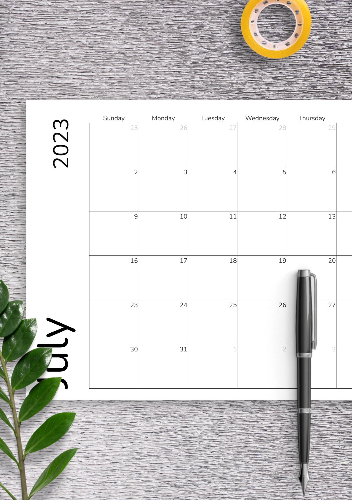 Download Printable Simple Monthly Calendar Grid PDF