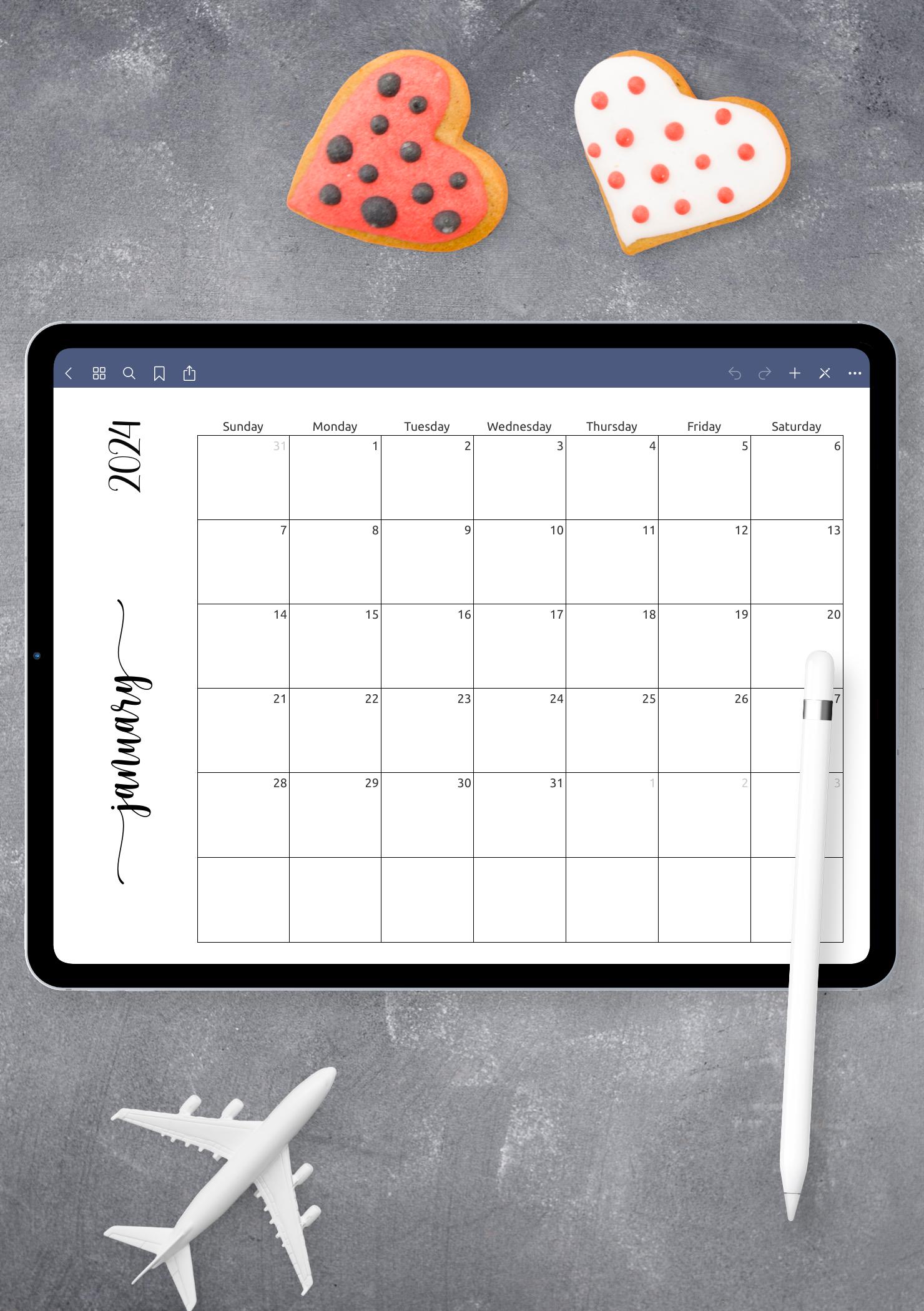 Download Printable Simple Monthly Calendar Horizontal PDF