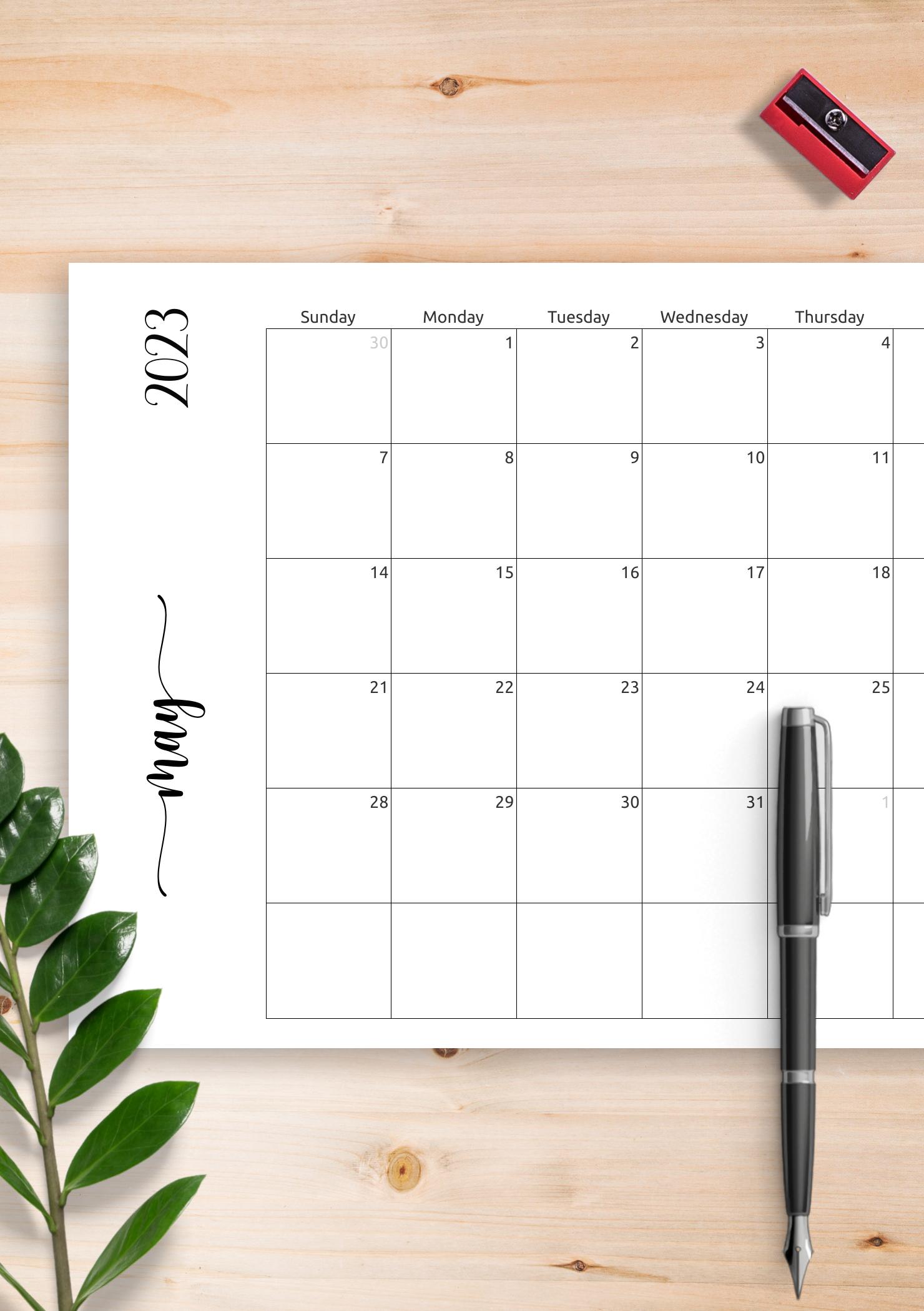 Download Printable Simple Monthly Calendar Horizontal PDF