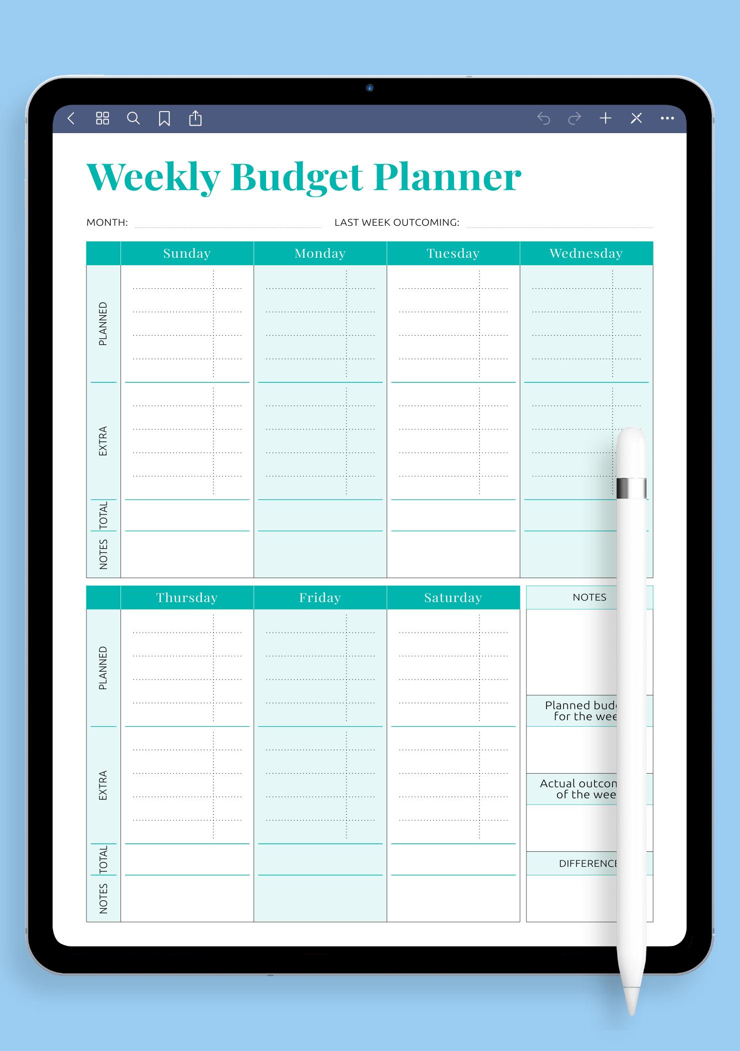 Download Printable Simple Weekly Budget Template PDF