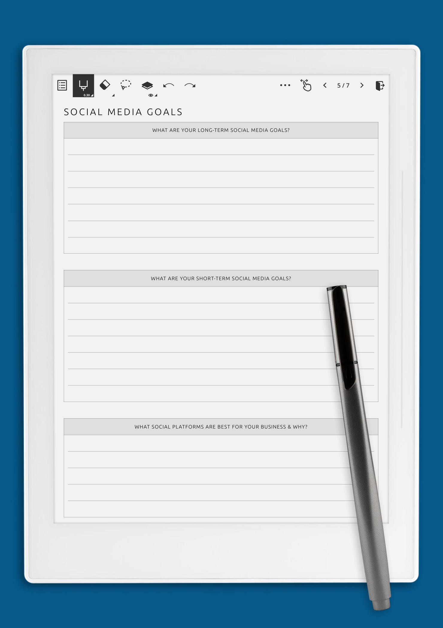 Download Printable Social Media Goals Template PDF