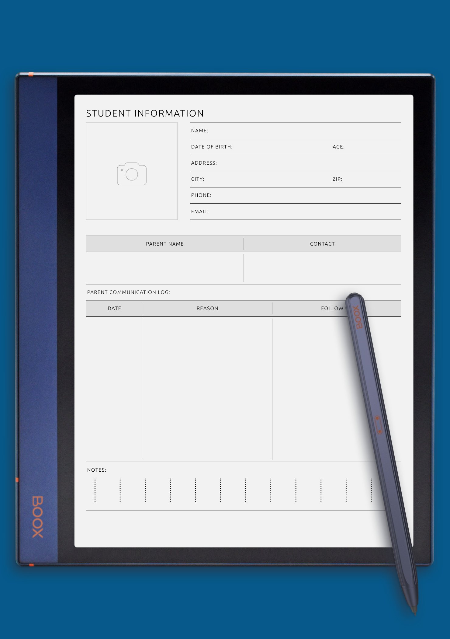 Download Printable Student Information Template PDF