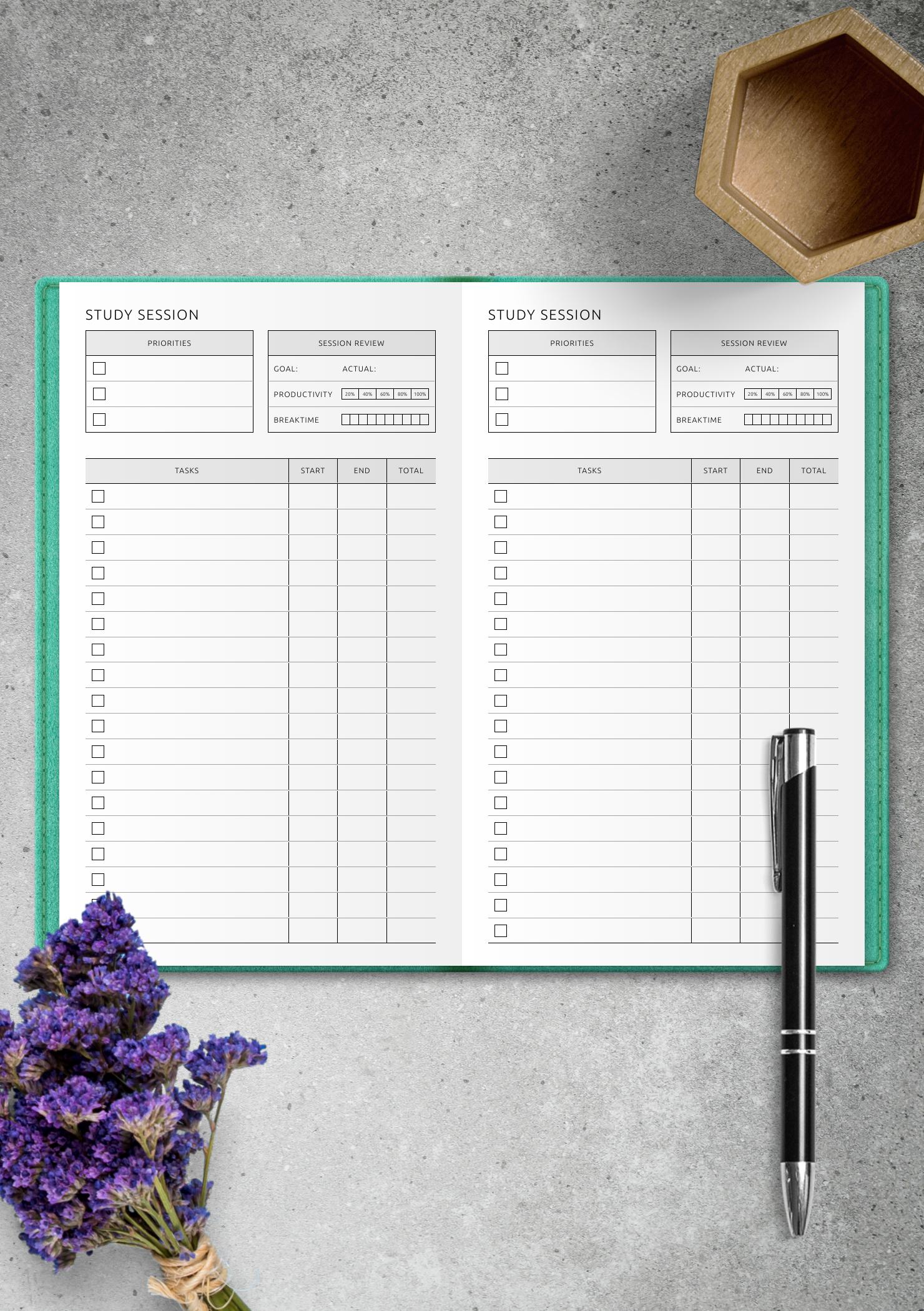 Download Printable Study Session Template PDF
