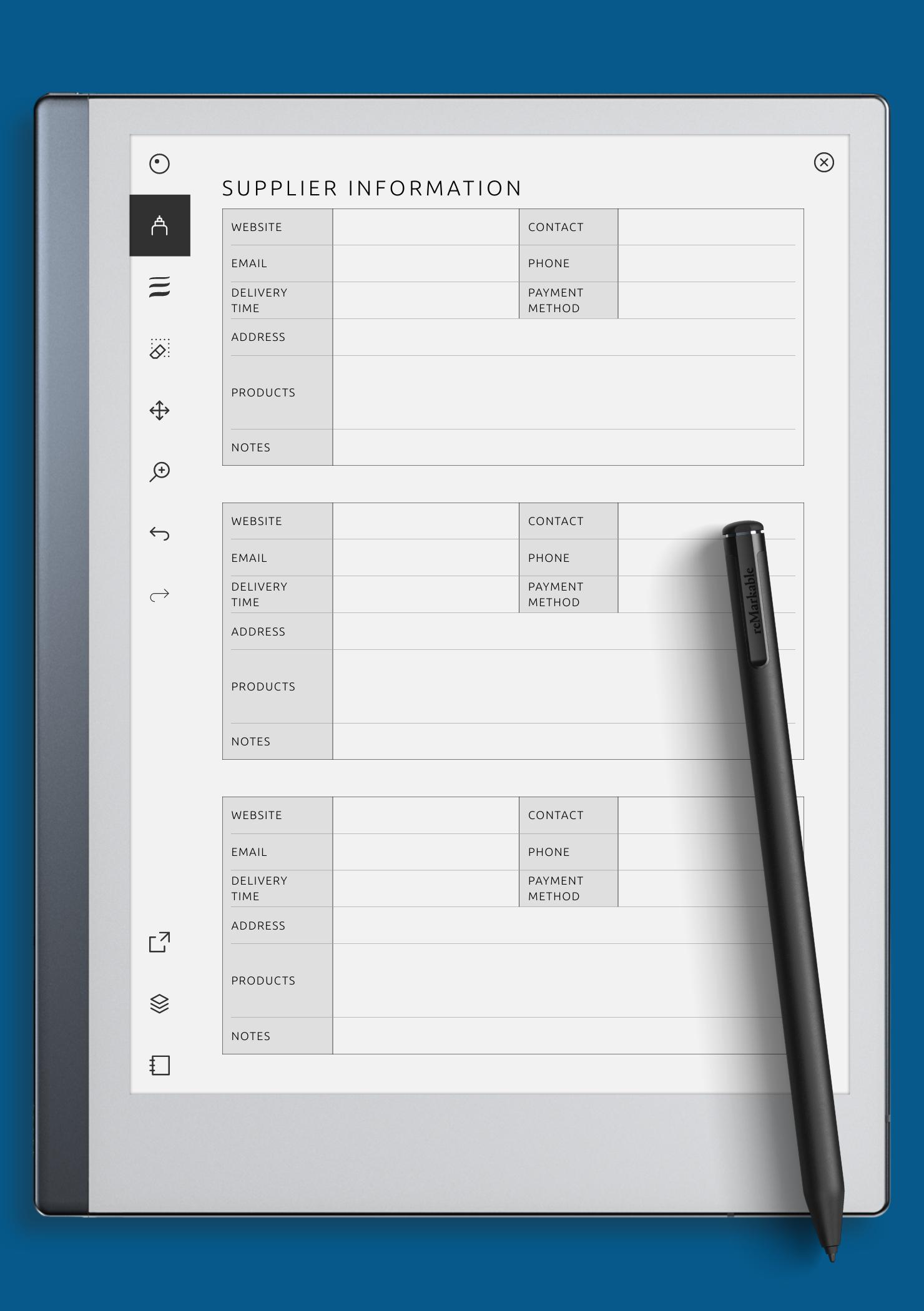 Download Printable Supplier Information Template PDF