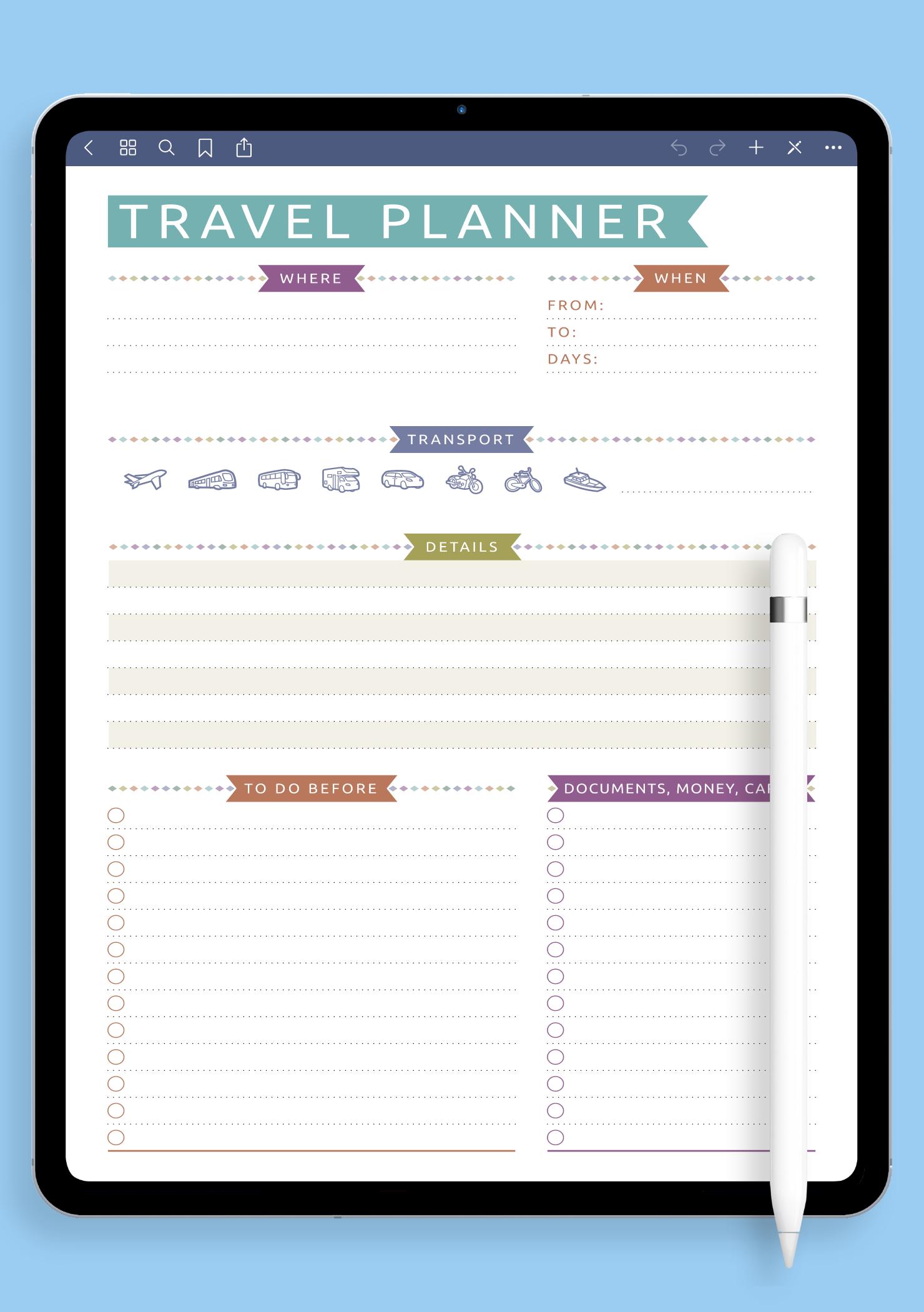 Download Printable Travel Planner Template - Casual Style PDF