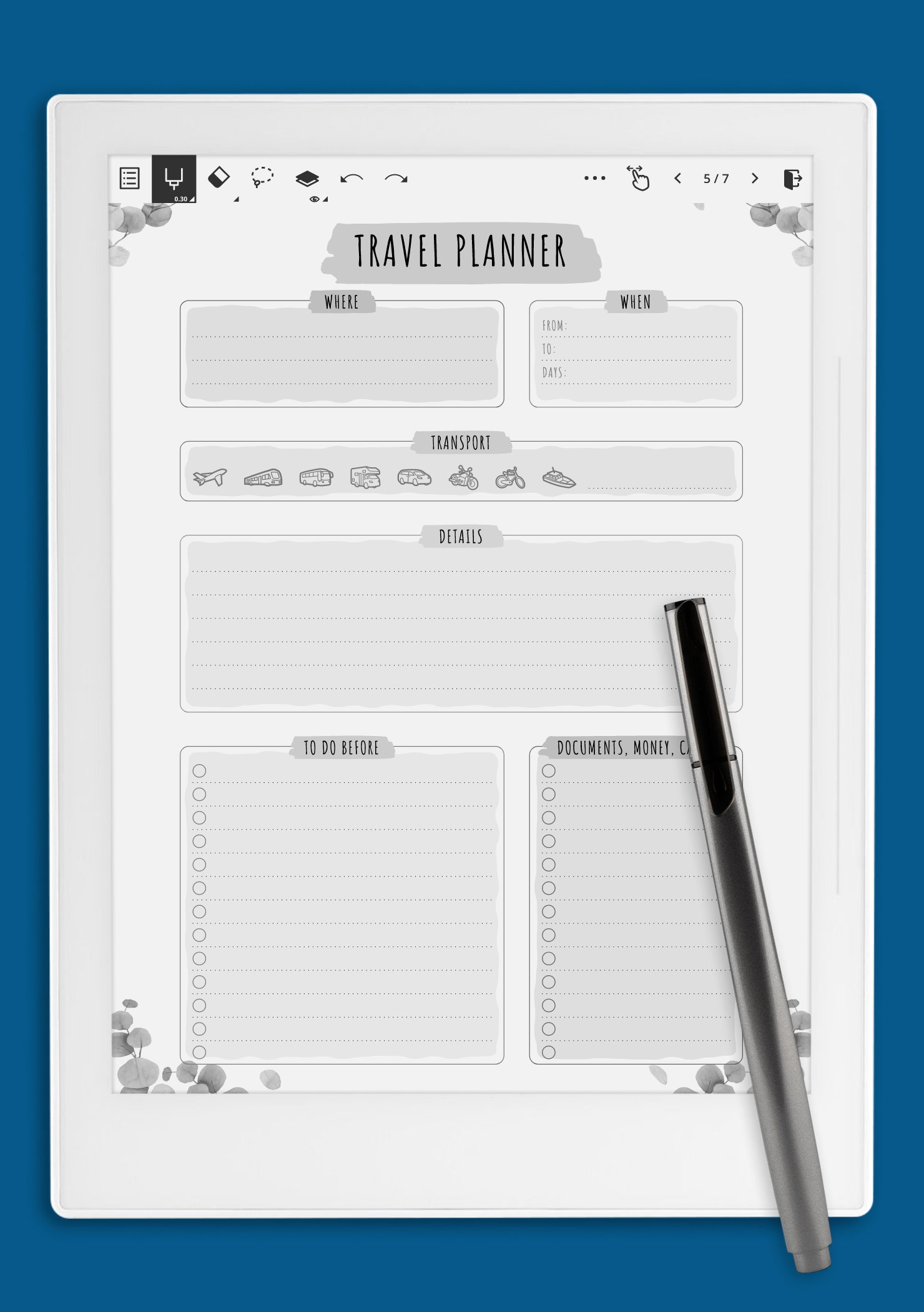 Download Printable Travel Planner Template - Floral Style PDF