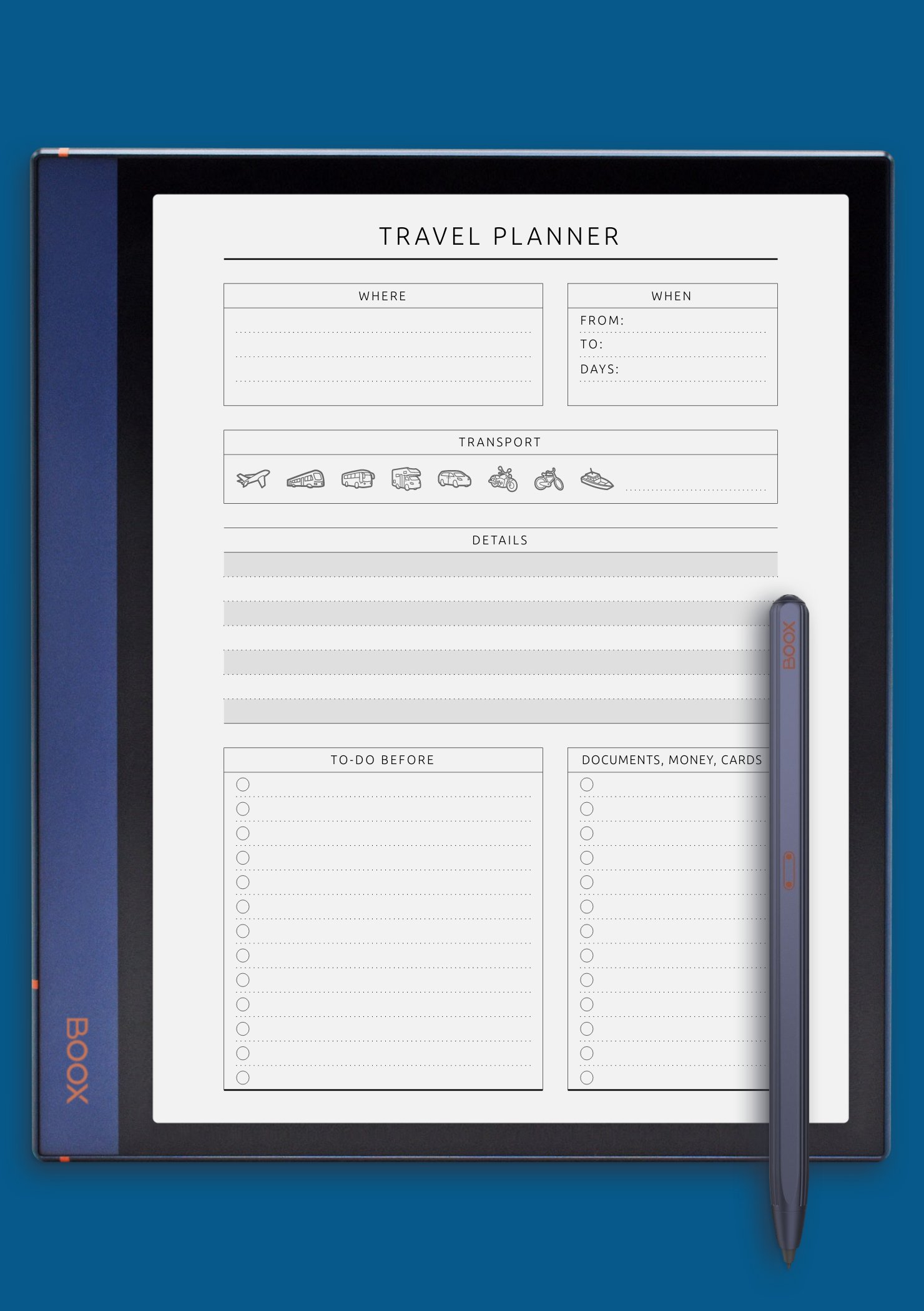 Download Printable Travel Planner Template - Original Style PDF
