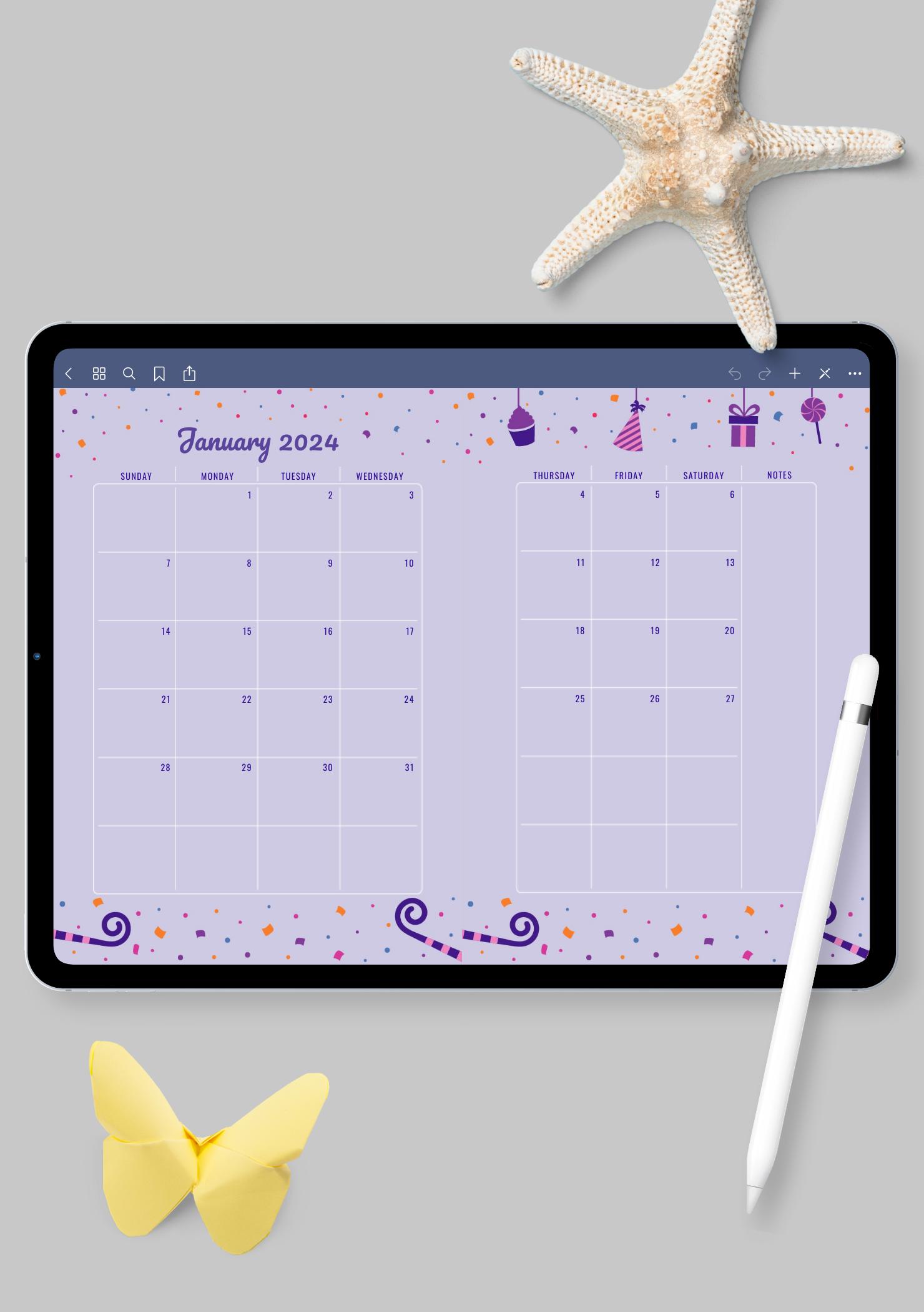 Download Printable Two Page Monthly Birthday Calendar PDF