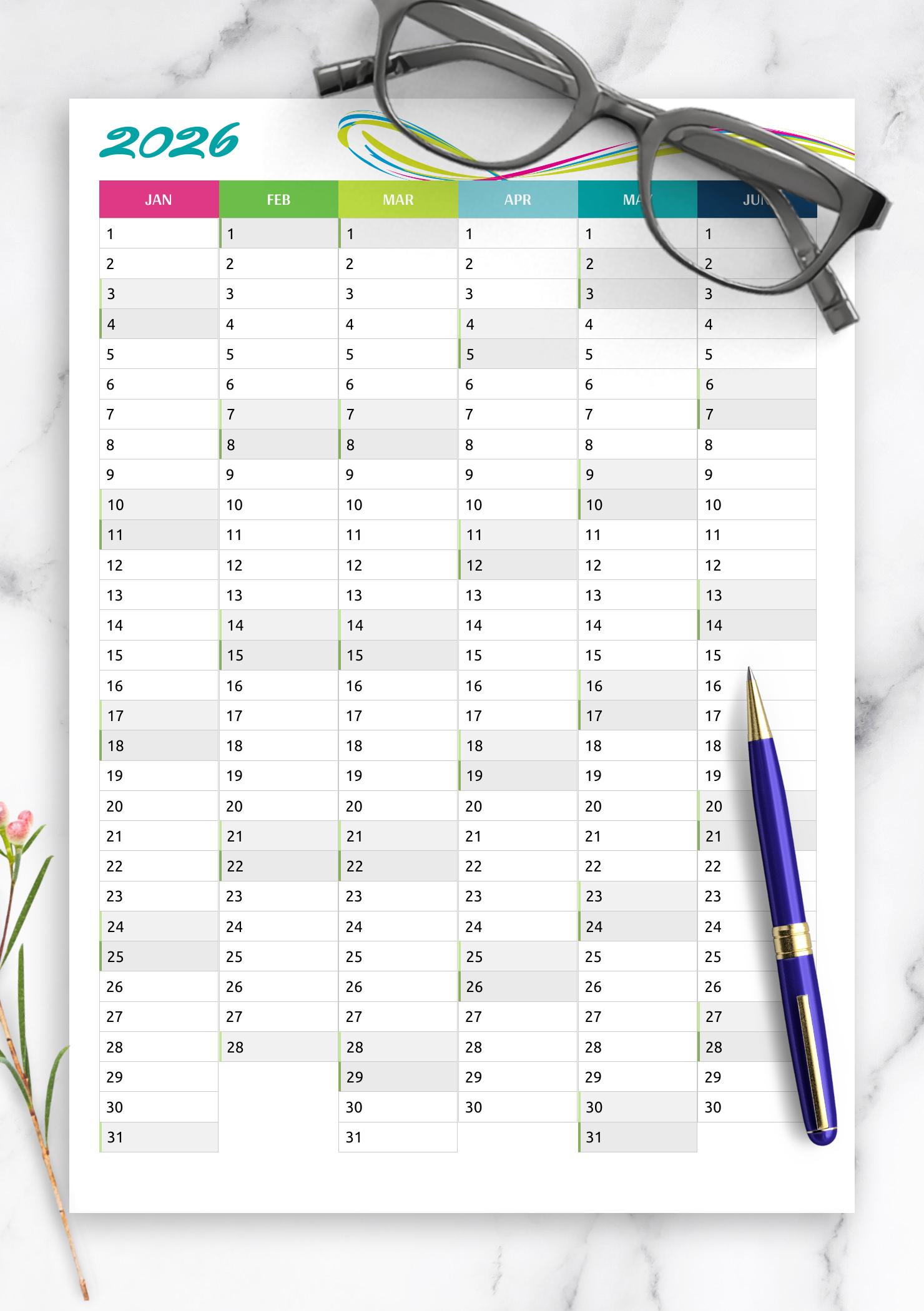 Download Printable Two pages vertical calendar PDF