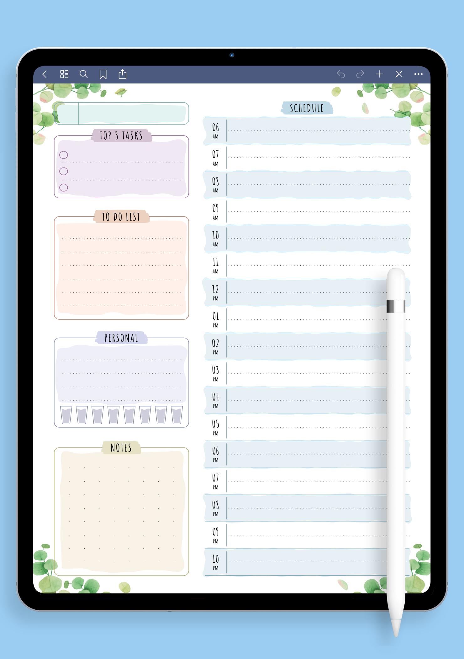 Download Printable Undated Daily Planner Template - Floral Style PDF
