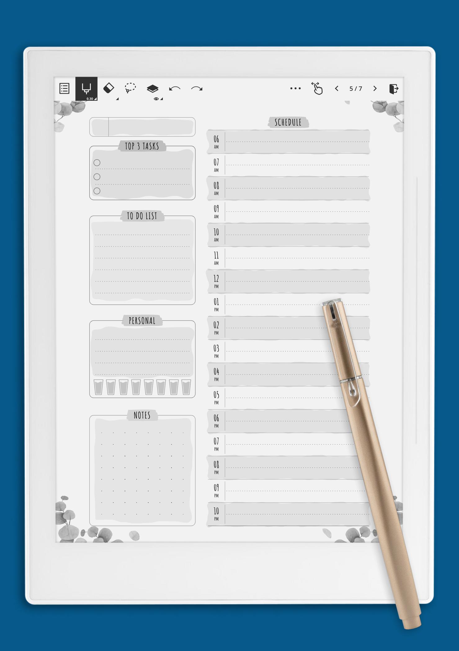 Download Printable Undated Daily Planner Template - Floral Style PDF