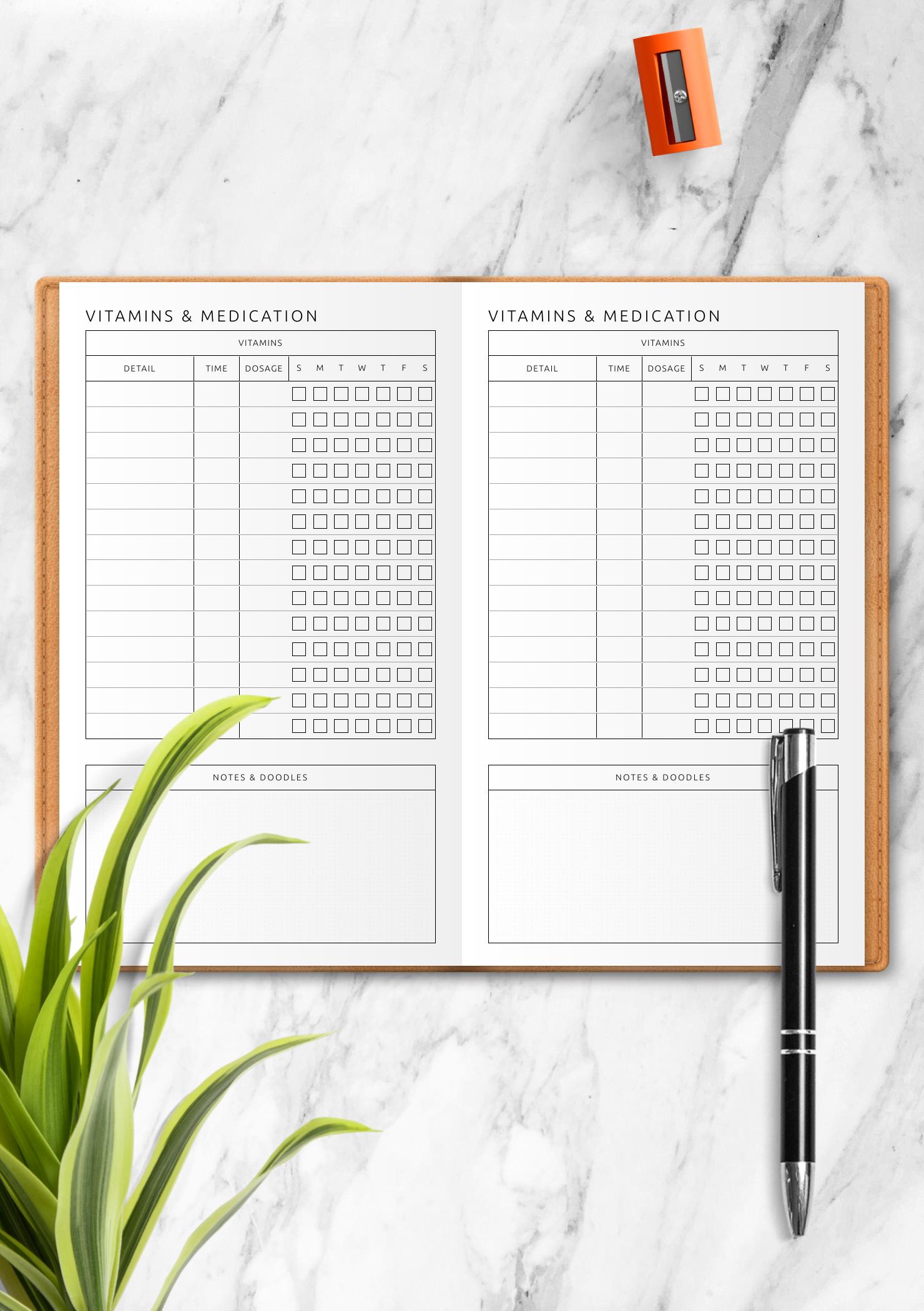 Download Printable Vitamins & Medication Template PDF