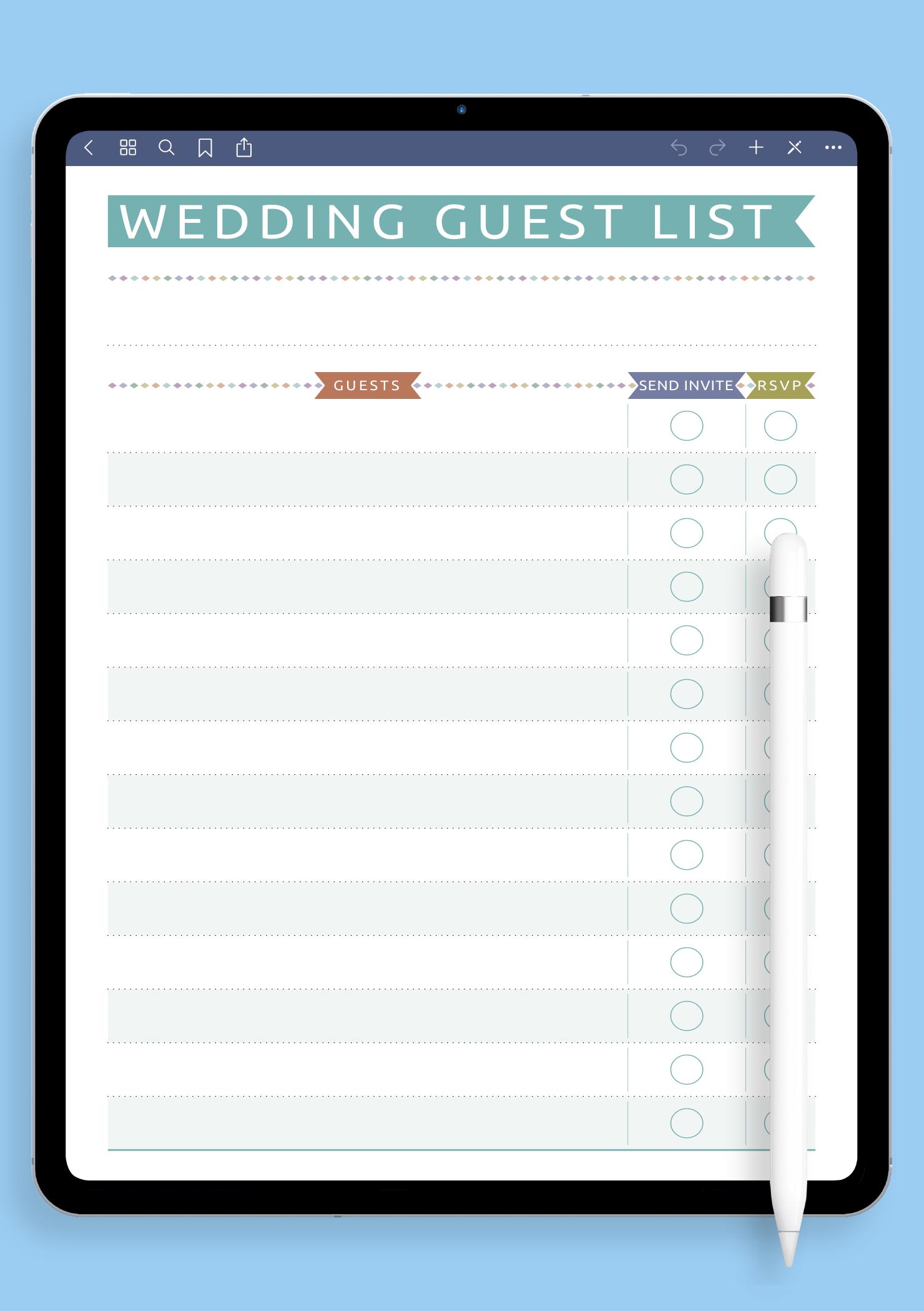 Download Printable Wedding Guest List - Casual Style PDF
